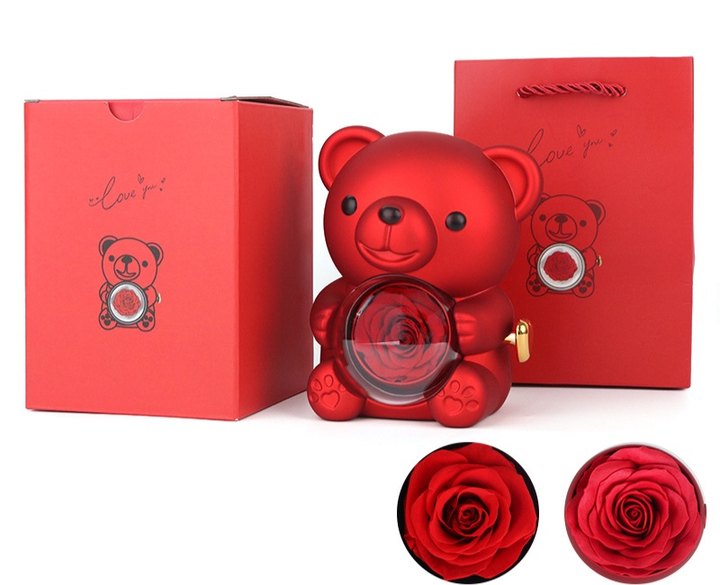 Vente Surprise de la Saint-Valentin -57% Peluche Ourson avec Rose Stabilise -- Collier + Rose ternelle + Ourson en Peluche