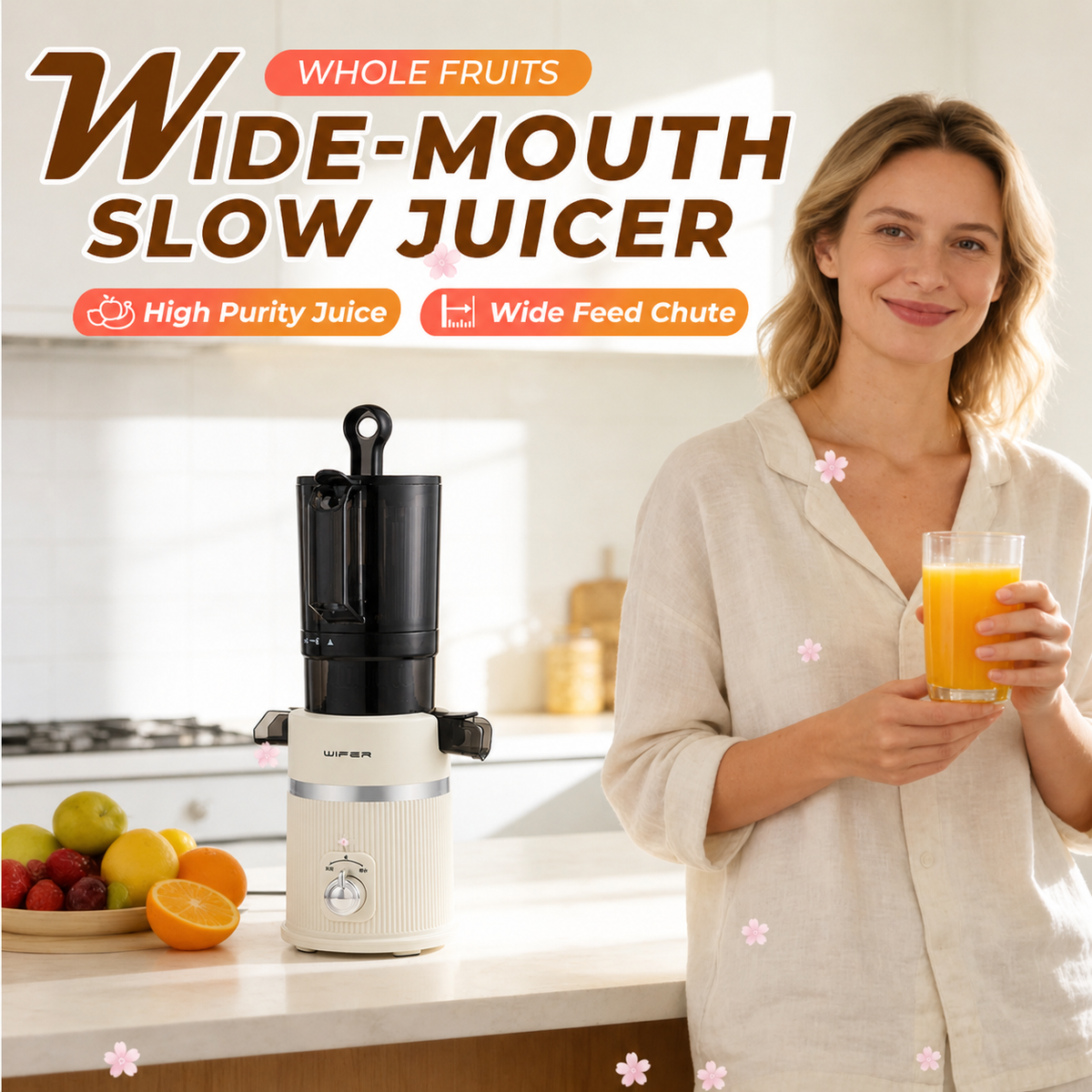 Extracteur de jus bouche large pour fruits entiers
