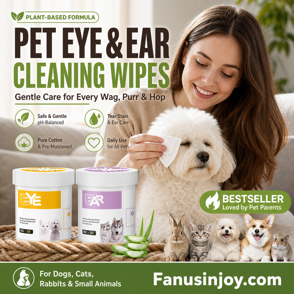 1 achet 1 offert Lingettes nettoyantes yeux et oreilles base de plantes, sans parfum, nettoie en douceur les yeux et les oreilles de votre compagnon quatre pattes