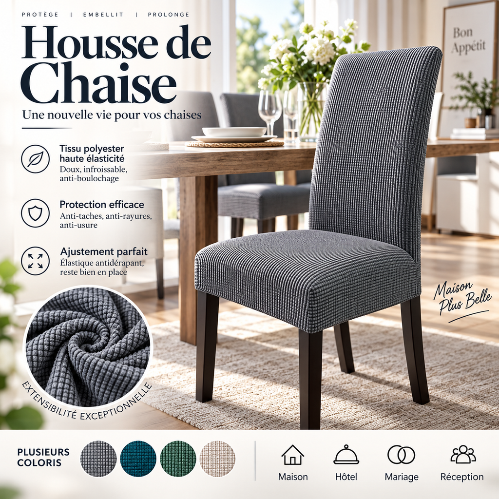 Rduction Housse de chaise extensible Ajustement parfait, anti-tache, protge et rnove vos chaises facilement