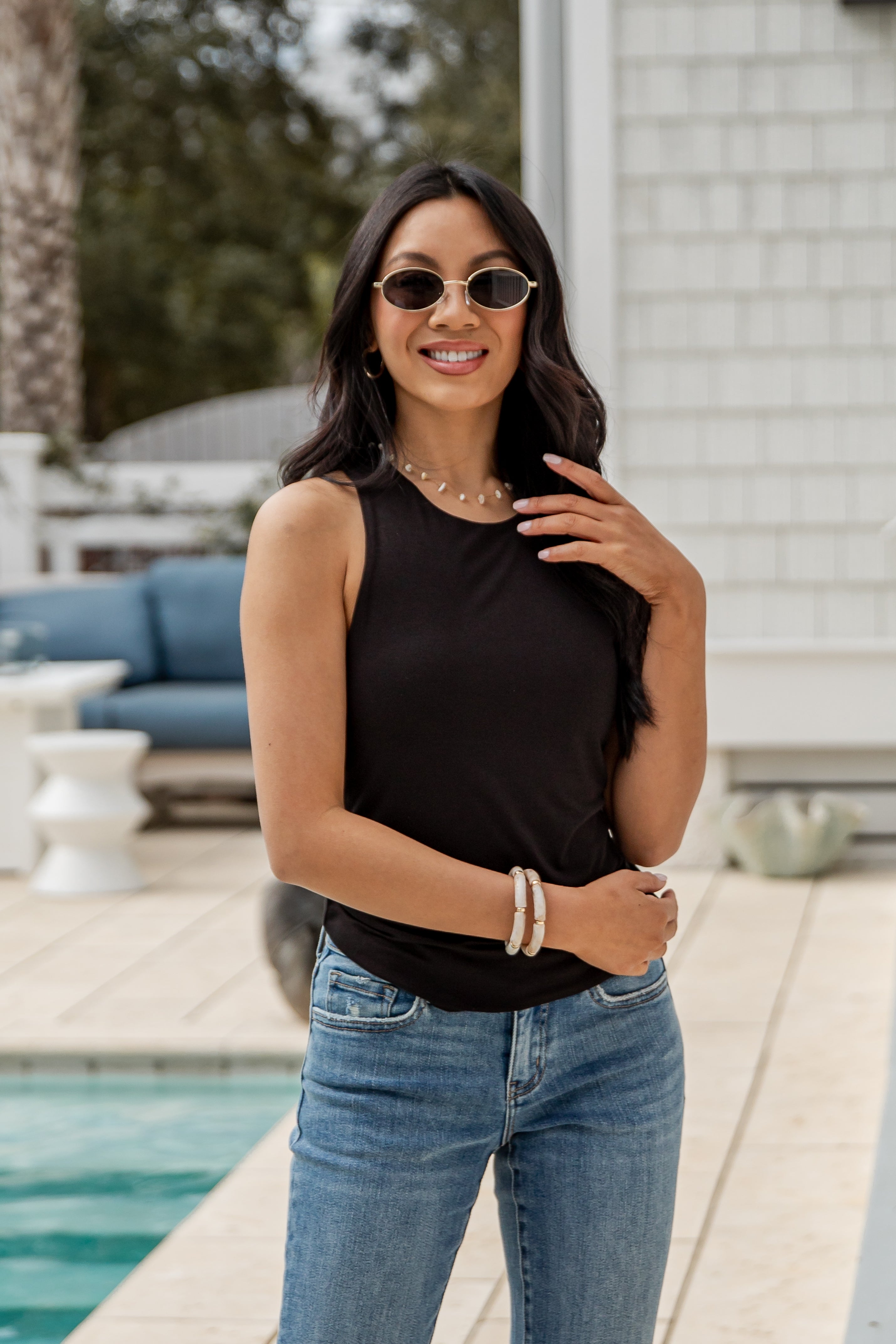 Sleeveless Relaxed Rayon Basic Tank Top