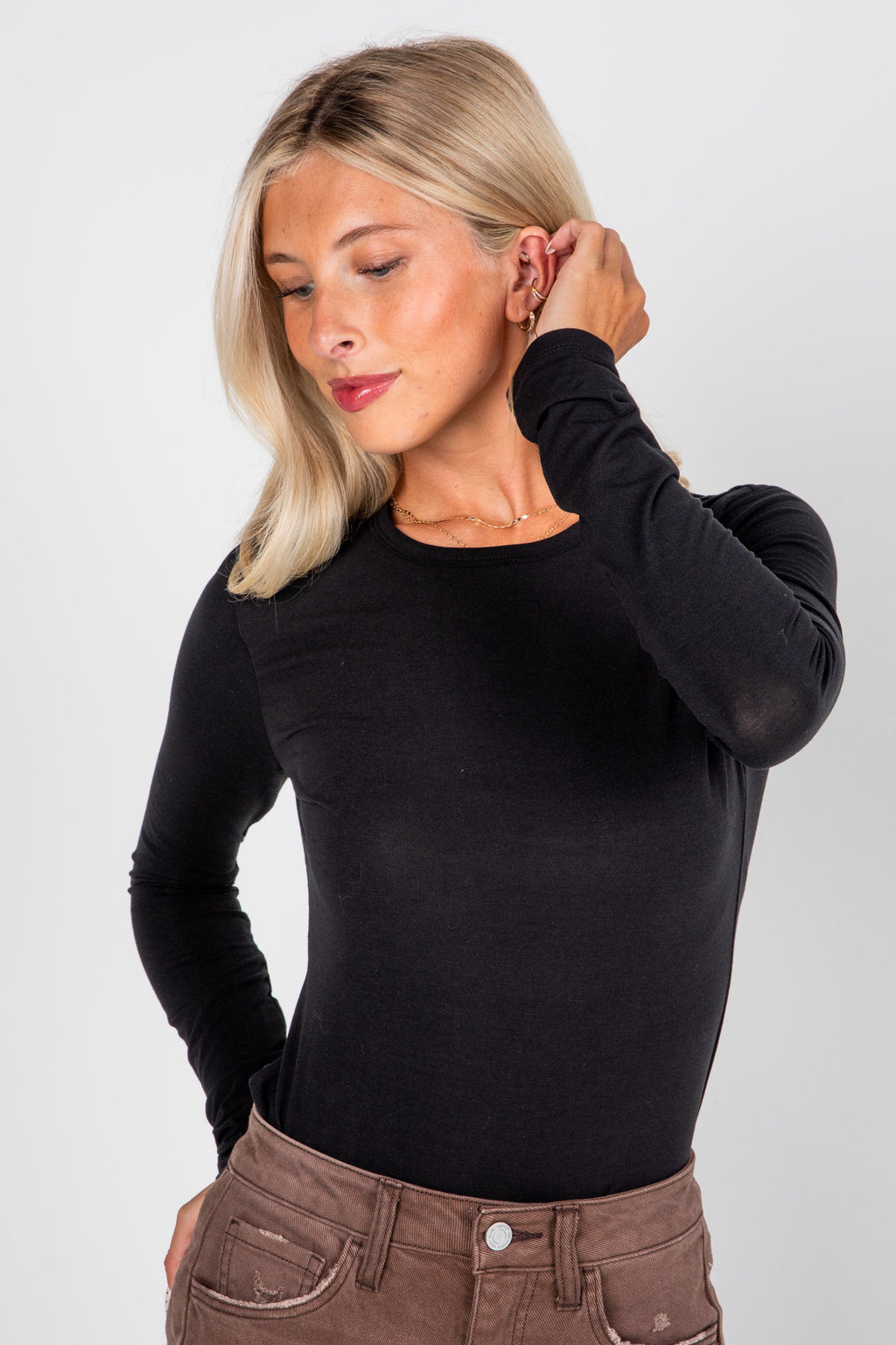Rundhals-Langarmshirt aus fließendem Jersey