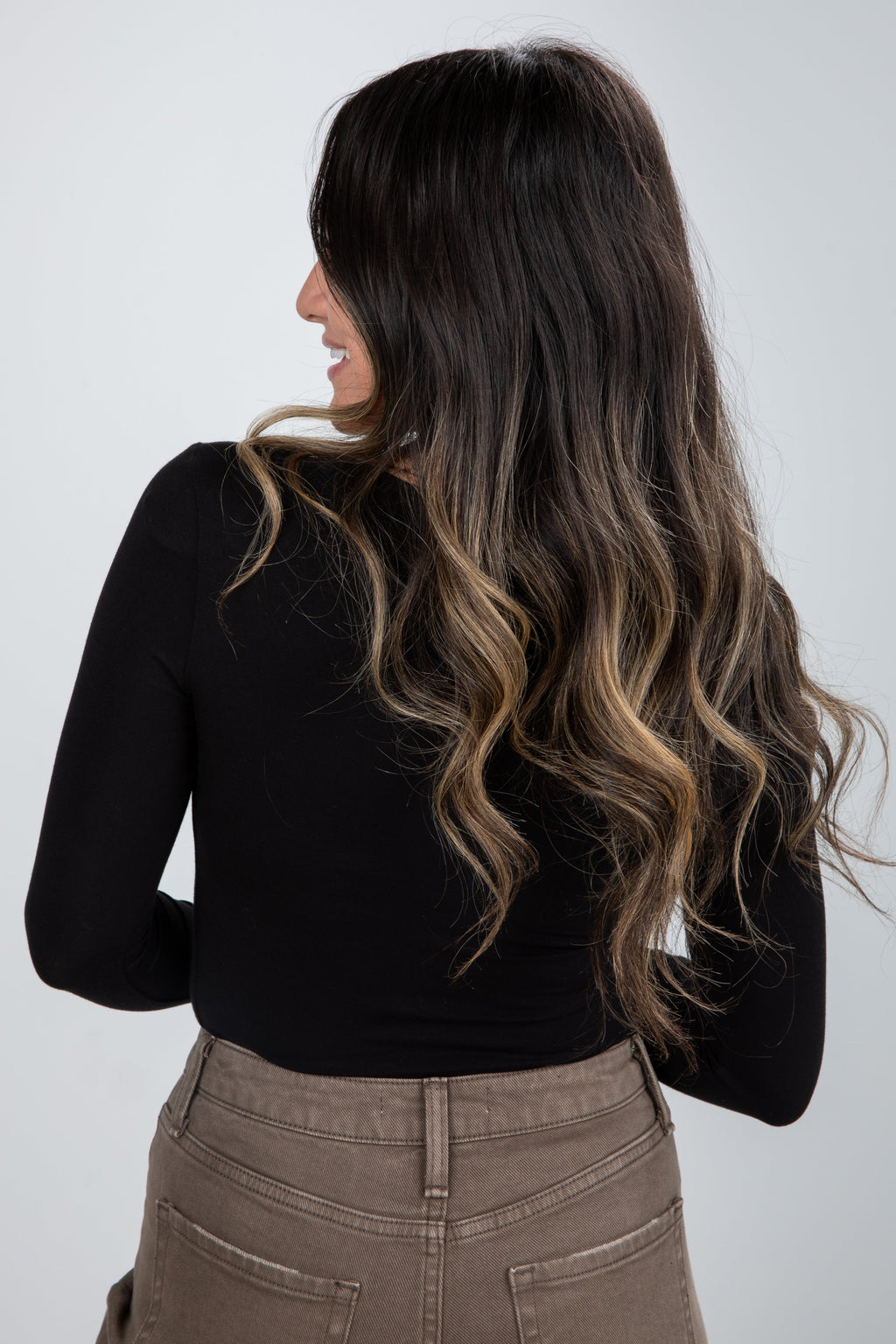 Round Neck Long Sleeve Relaxed Crop Rayon Top