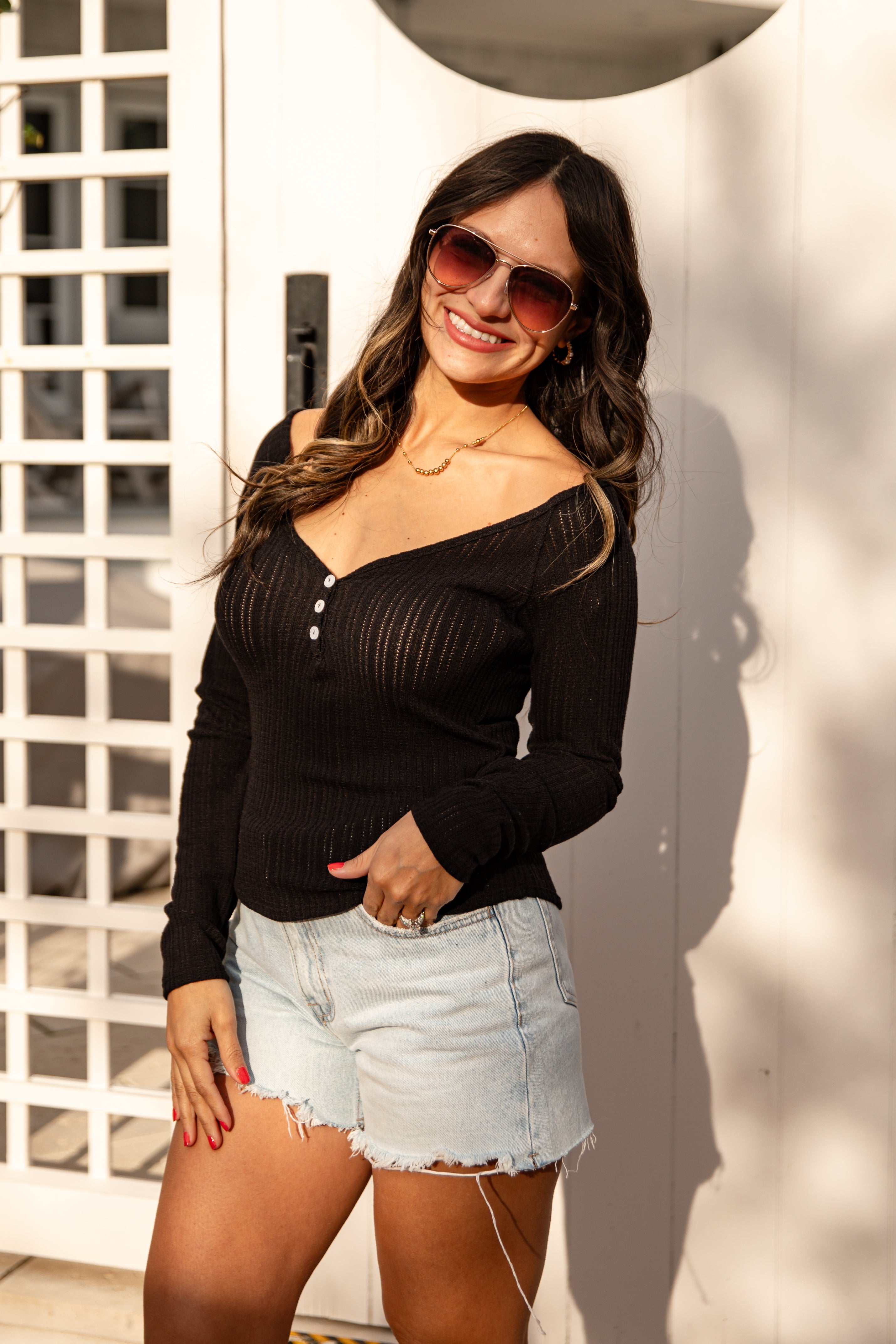 FINAL SALE - Willow Ribbed Textured Henley Long Sleeve Top