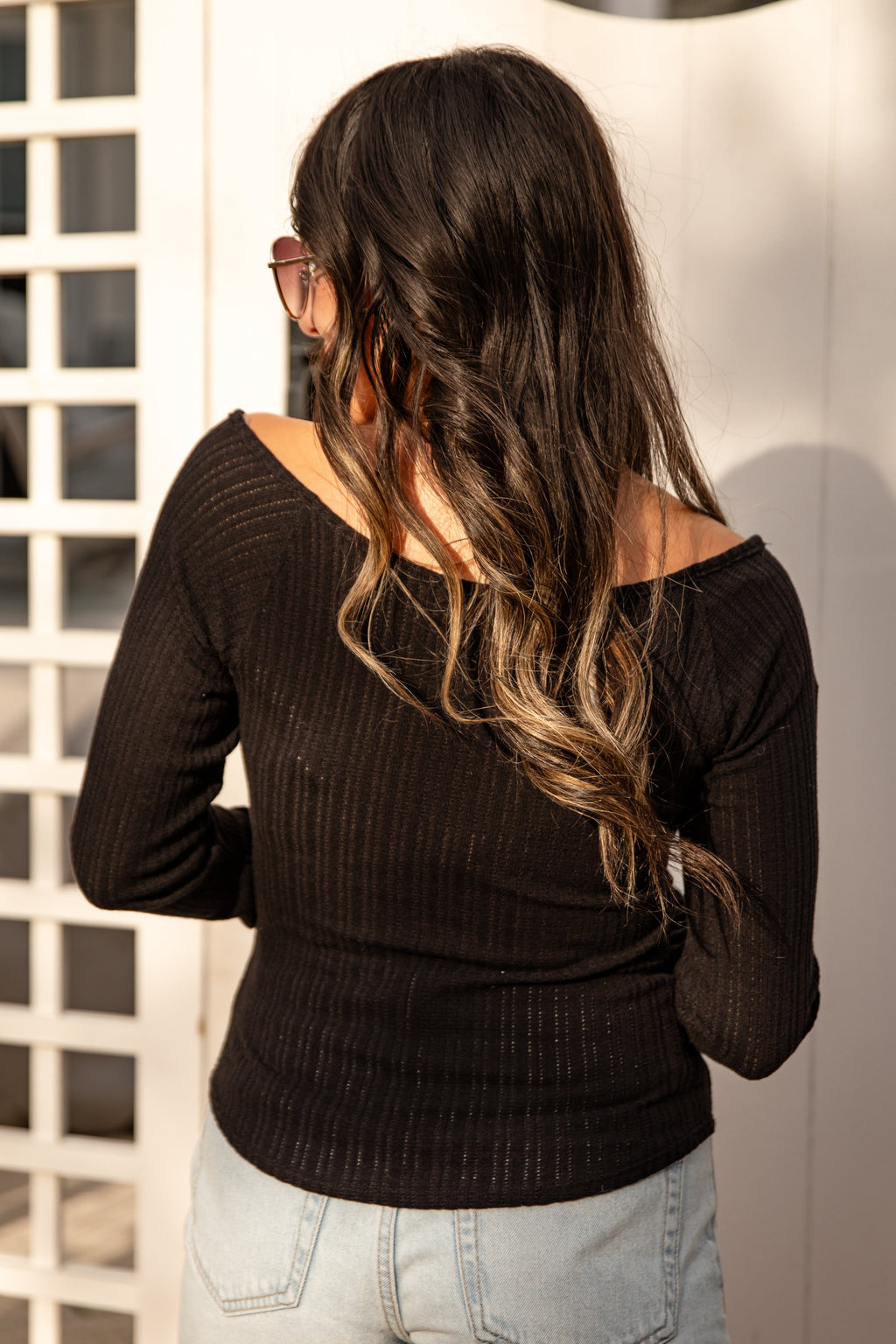 Ribbed Waffle Knit V-Neck Button Long Sleeve Crop Top