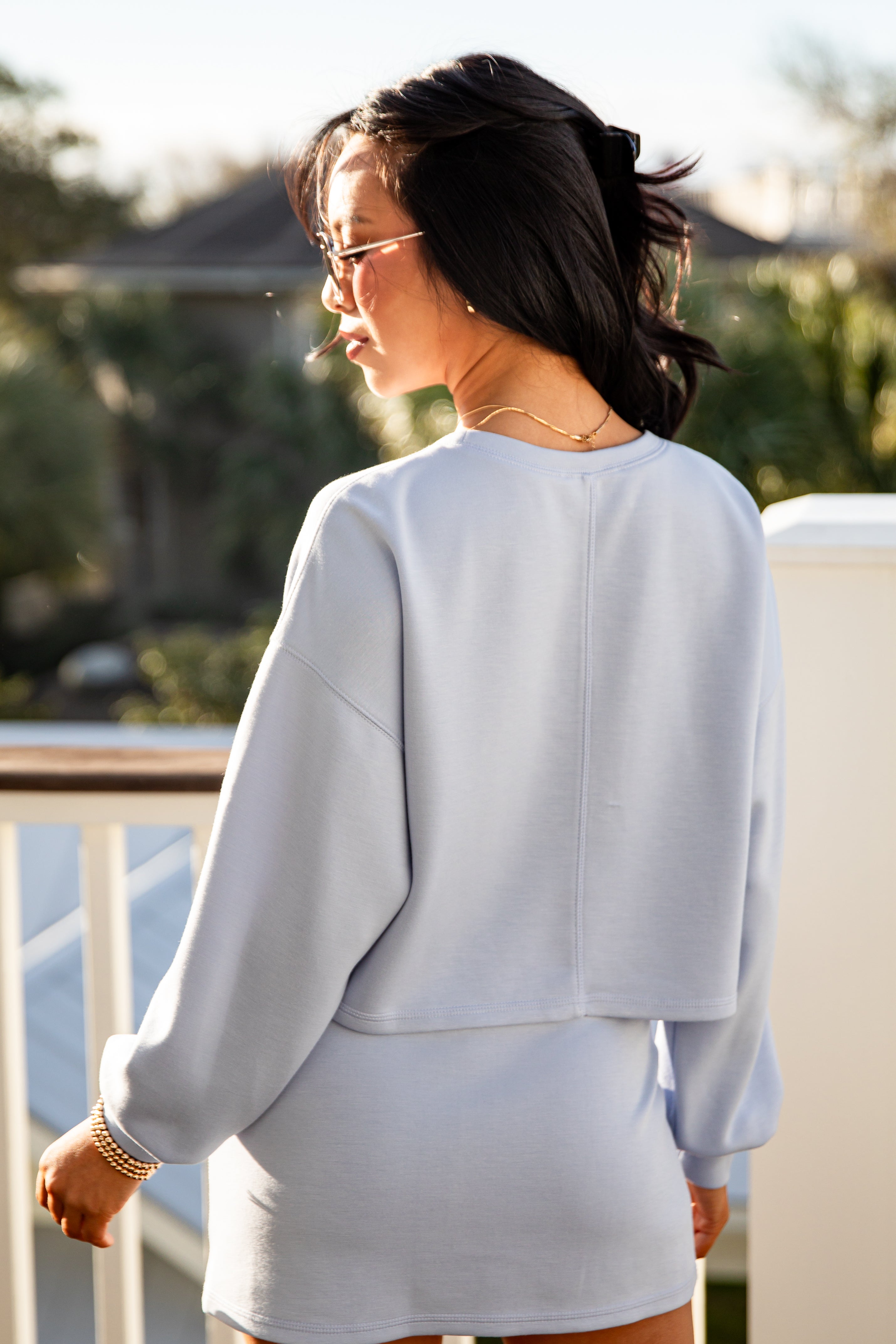 Relaxed Crop Long Sleeve Knit Pullover Top
