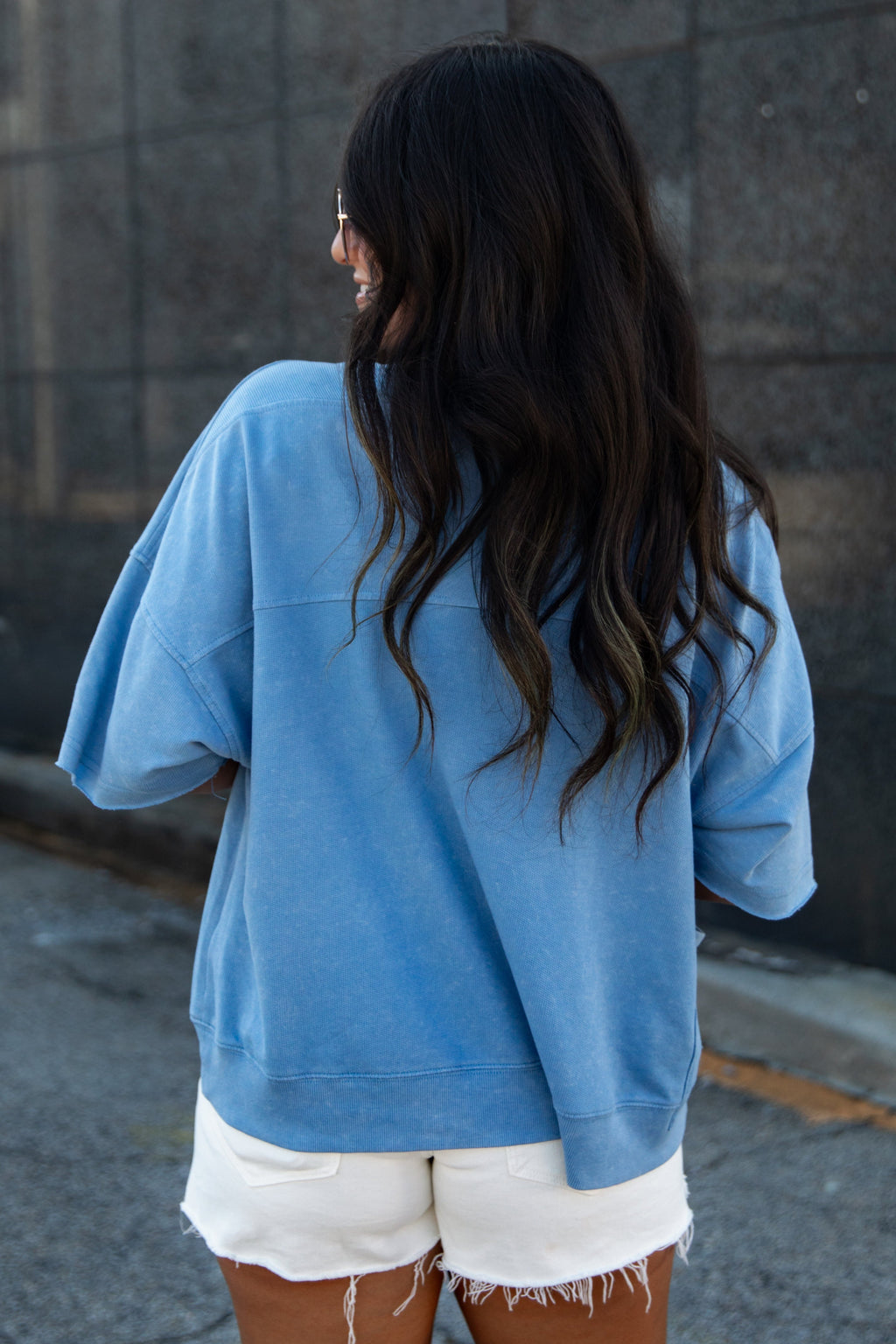 Blue Oversized Short Sleeve Cotton Top