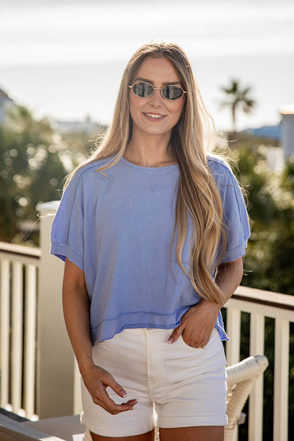 Acid Wash Oversized Crop Short Sleeve Cotton Tee