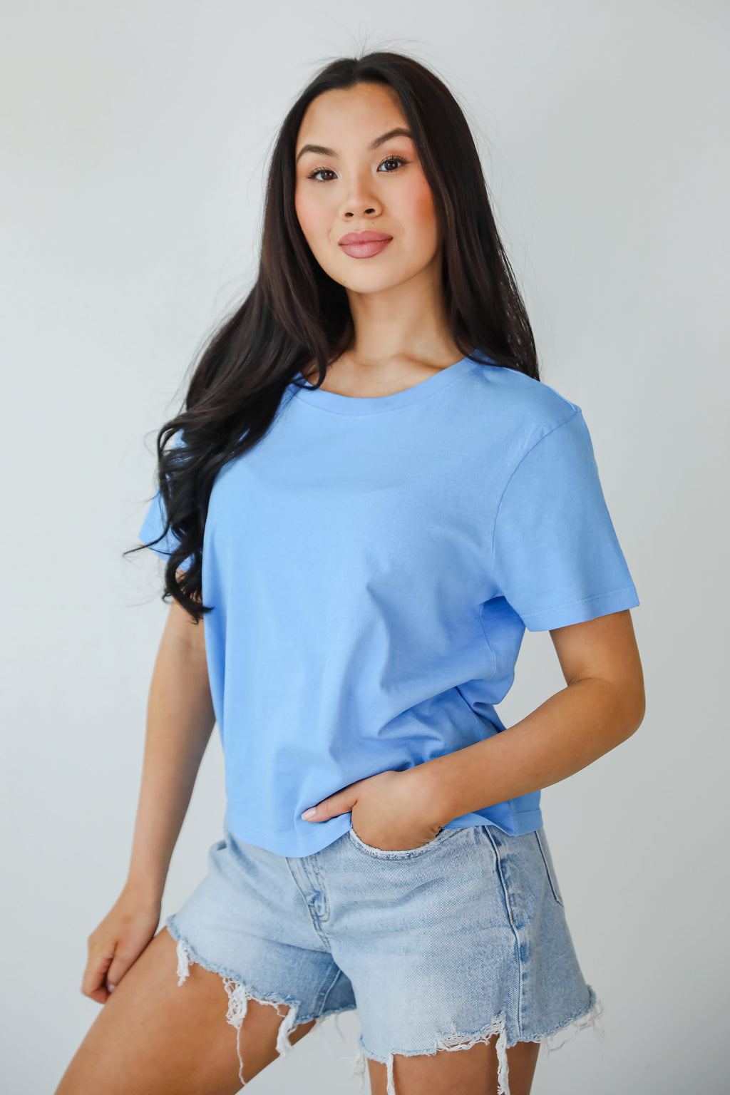 Round Neck Short Sleeve Relaxed Cotton Basic Tee