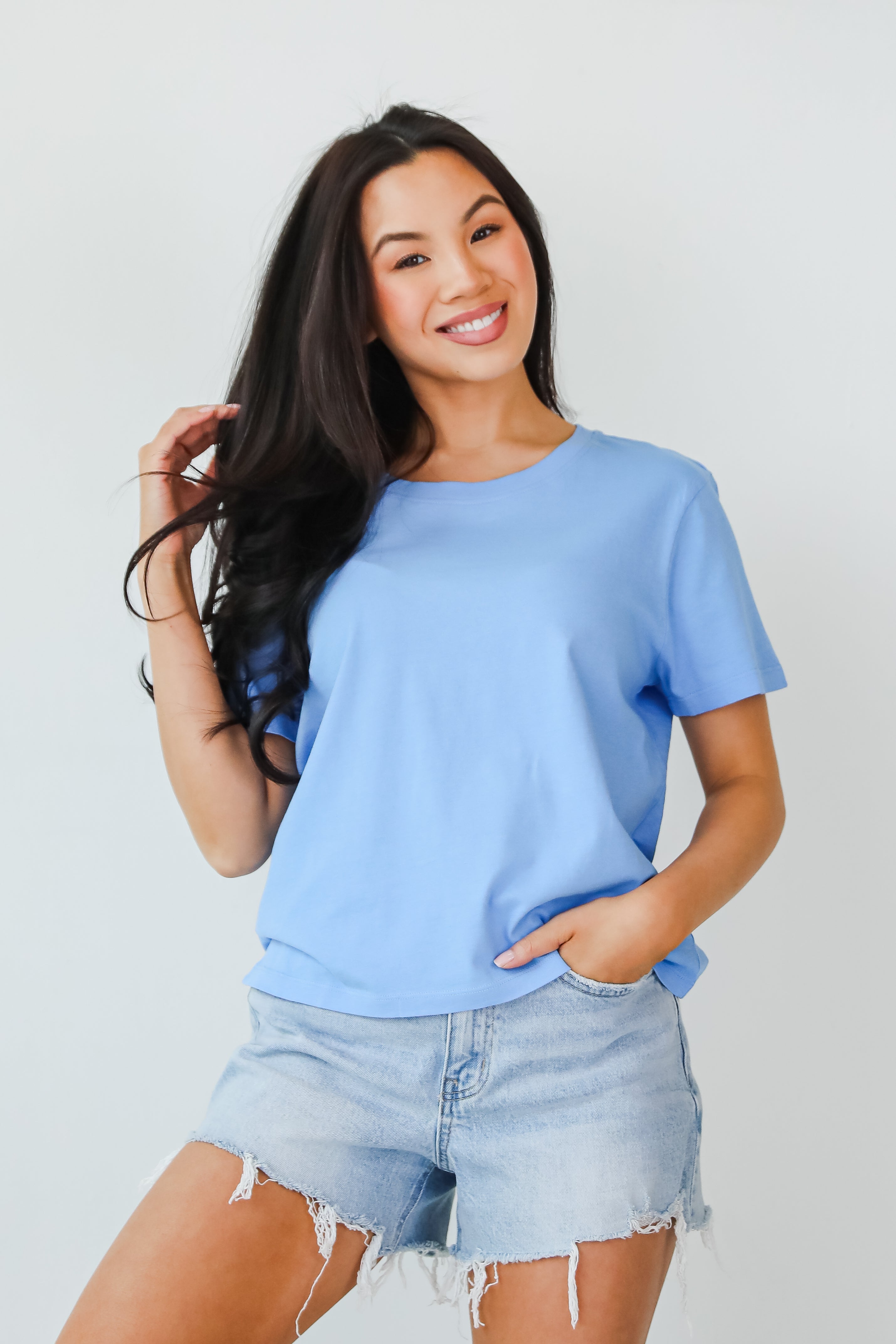 Round Neck Short Sleeve Relaxed Cotton Basic Tee