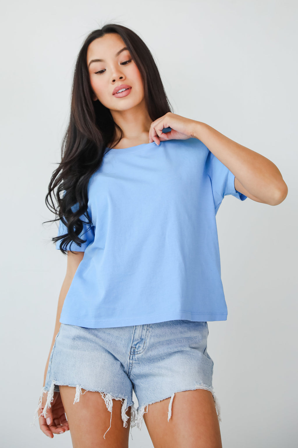 Round Neck Short Sleeve Relaxed Cotton Basic Tee