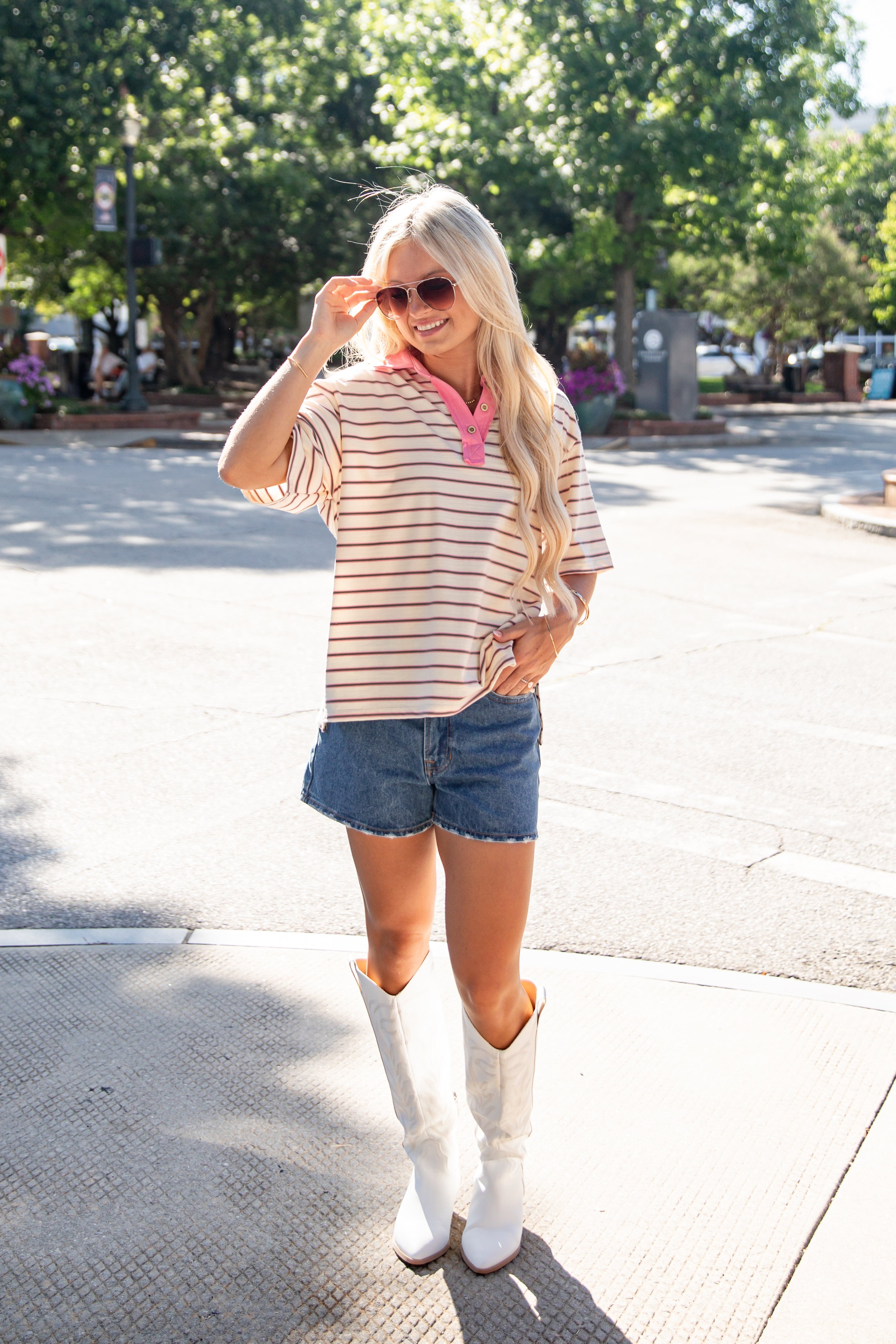 Back On Campus Stripe Collared Top
