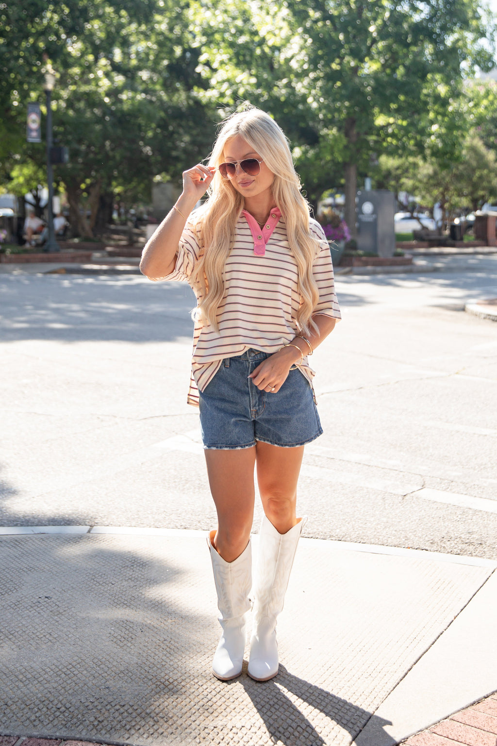 Back On Campus Stripe Collared Top
