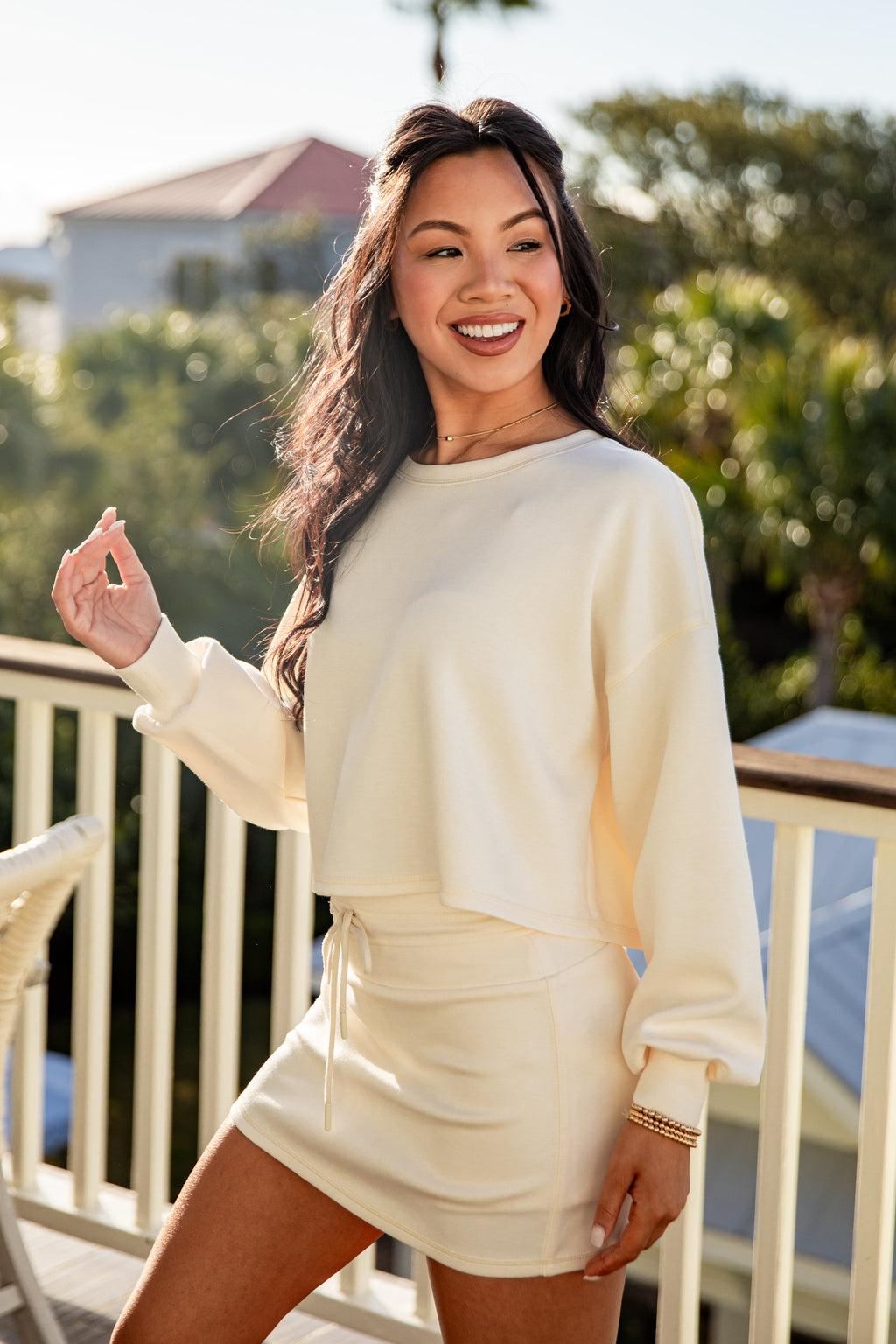 Relaxed Crop Long Sleeve Knit Pullover Top