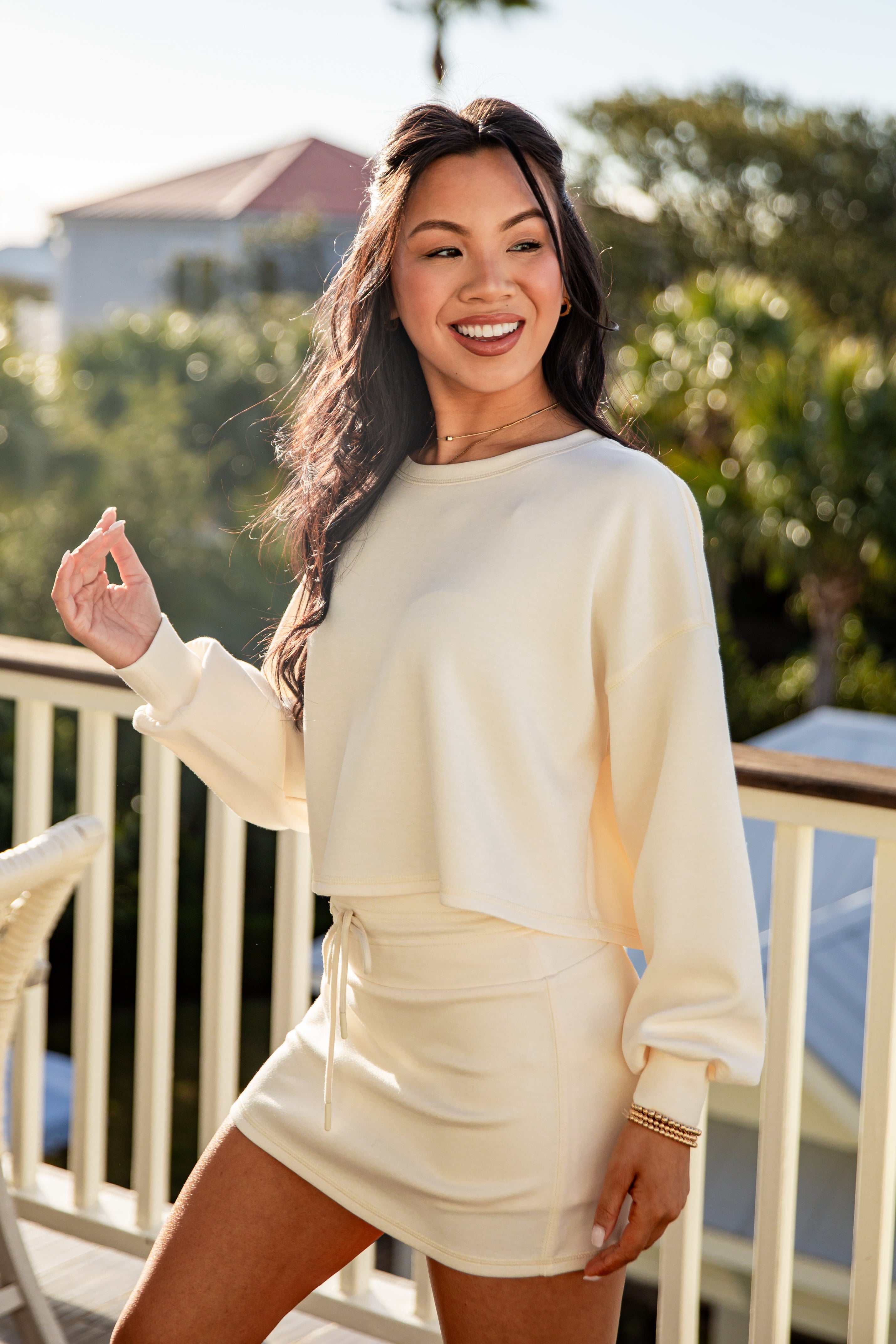Relaxed Crop Long Sleeve Knit Pullover Top
