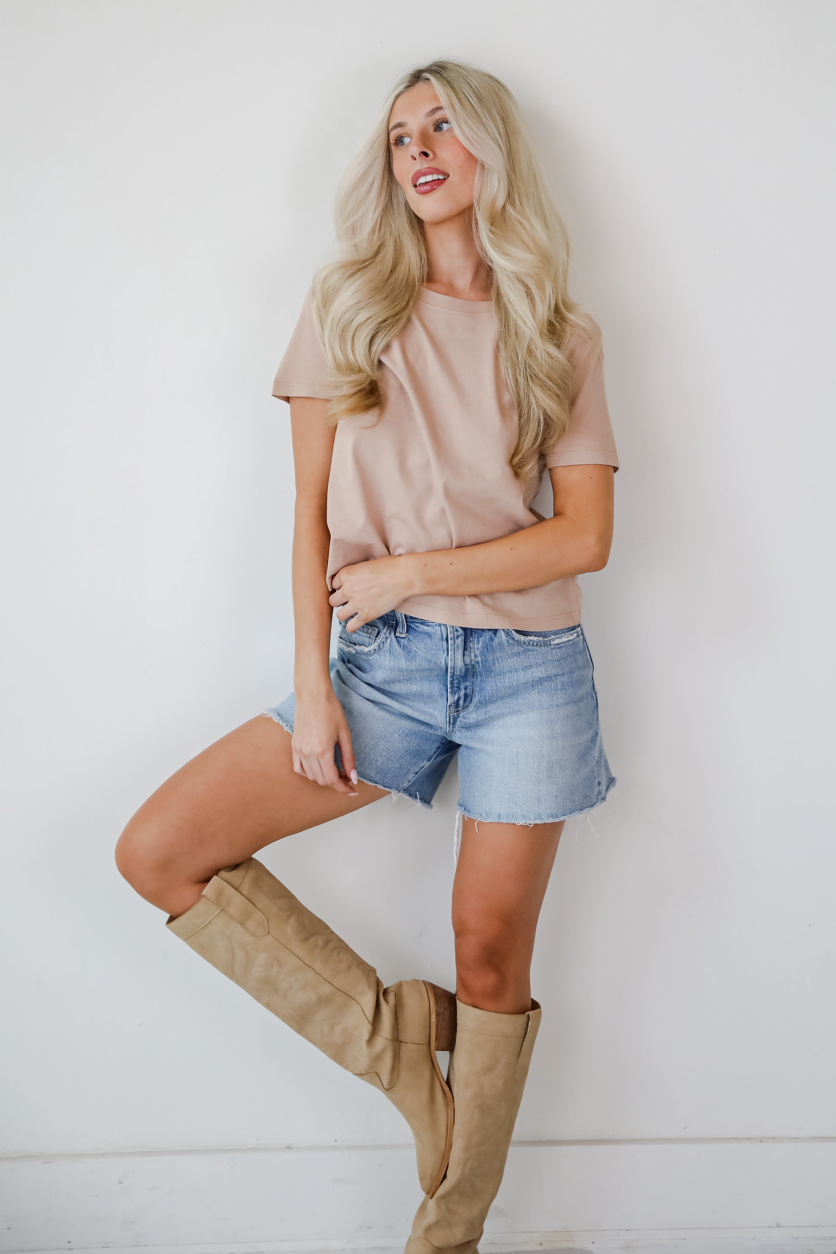 Round Neck Short Sleeve Relaxed Cotton Basic Tee