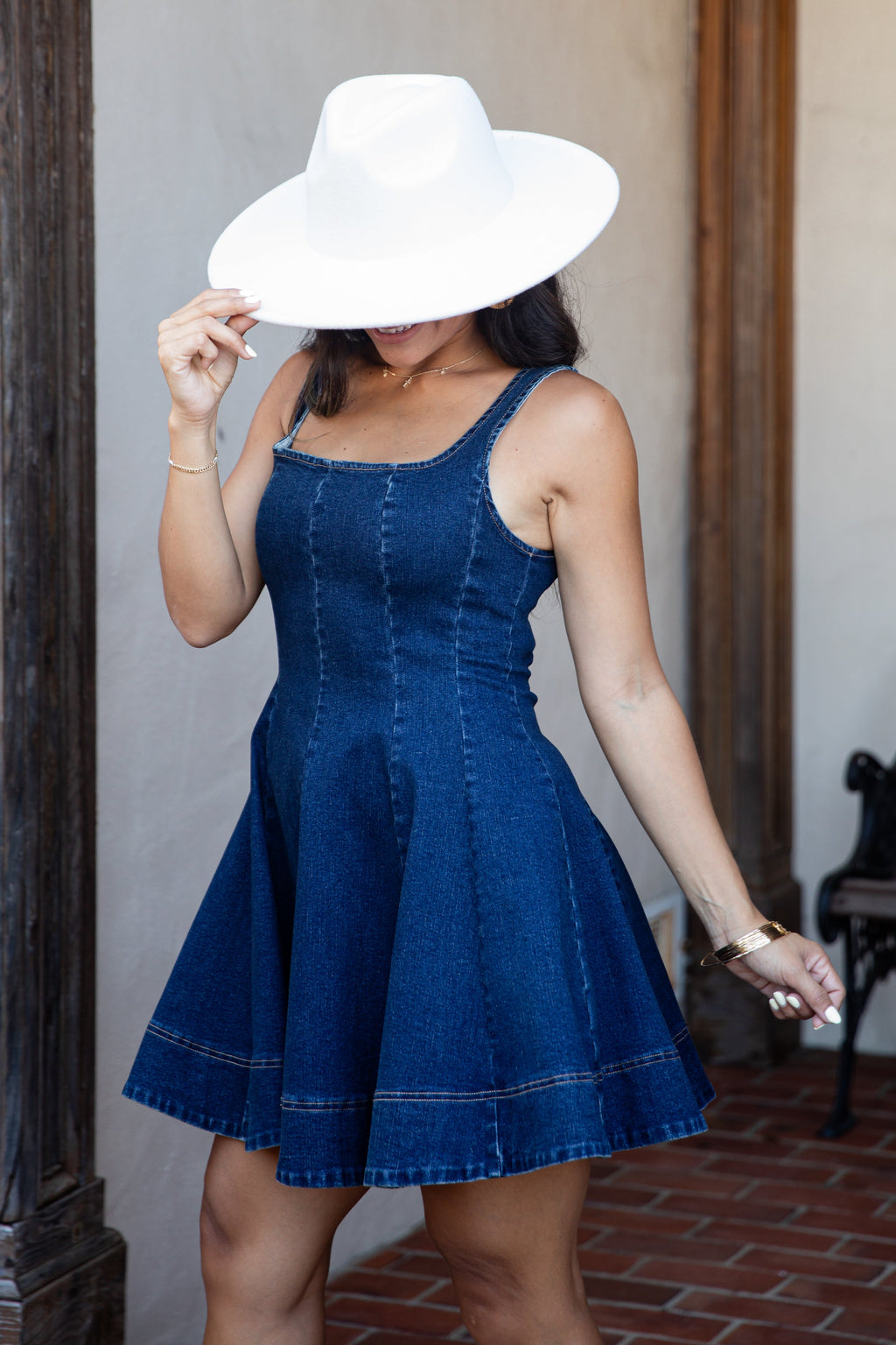 Dark Wash Denim Sleeveless Mini Dress