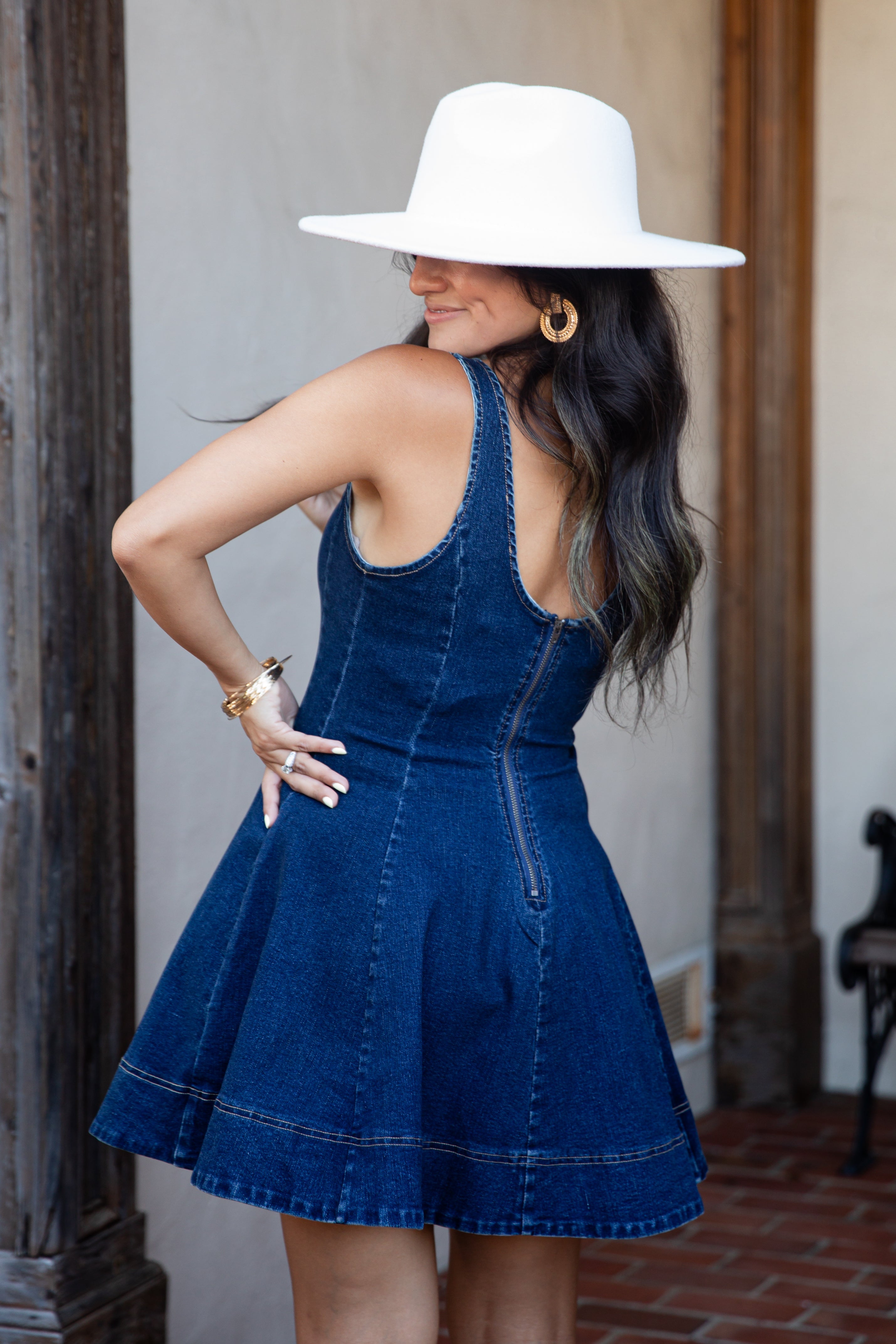 Dark Wash Denim Sleeveless Mini Dress