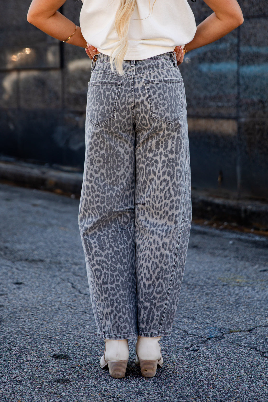 Morgan Leopard High Waist Barrel Leg Jeans