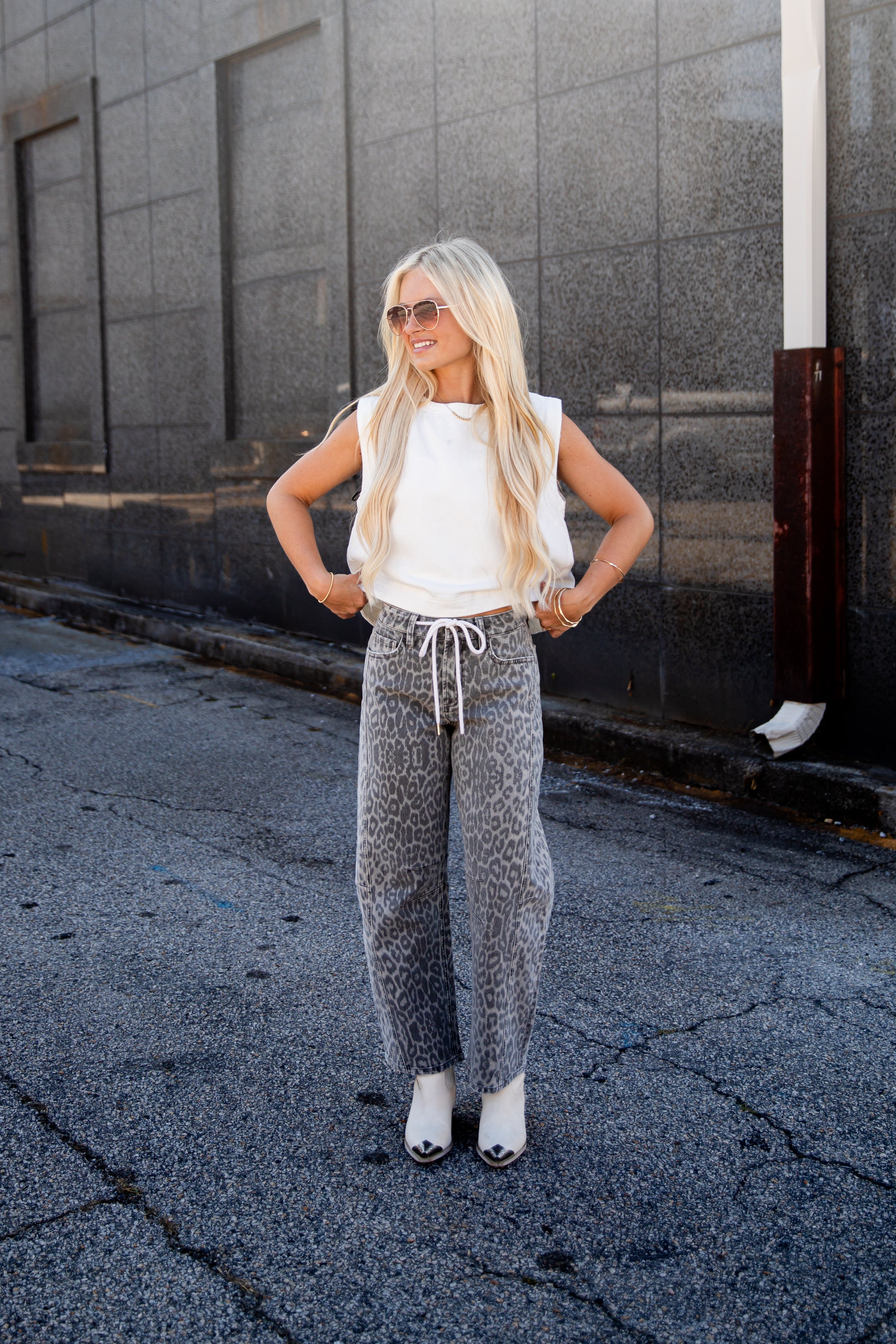 Morgan Leopard High Waist Barrel Leg Jeans