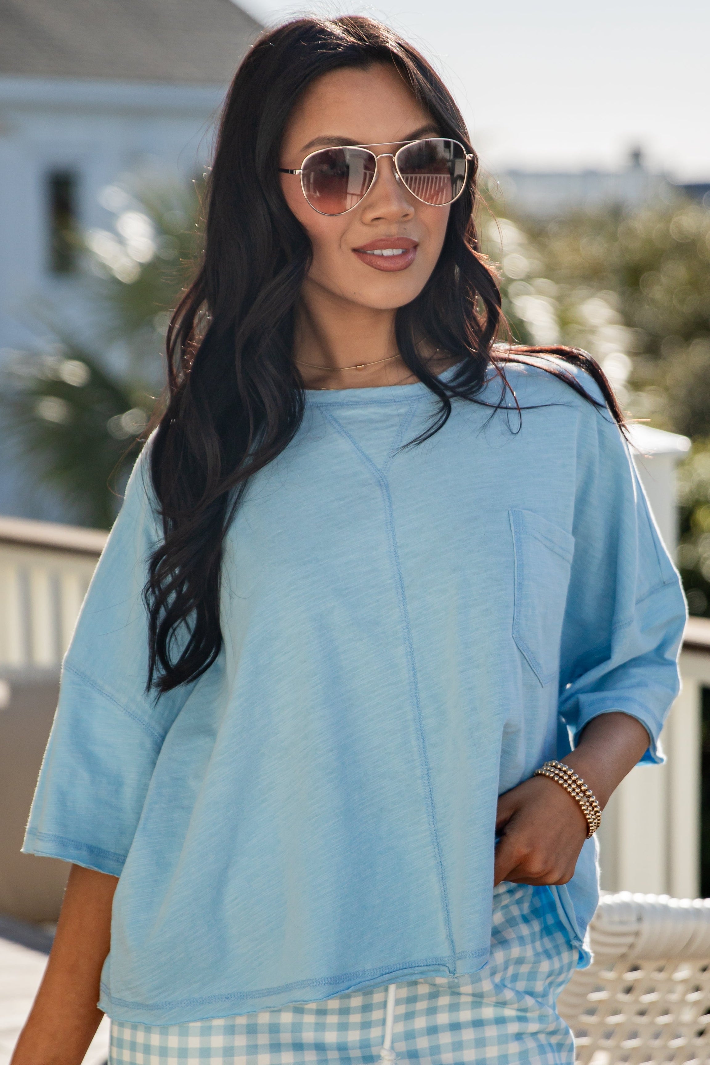 Captivating Aesthetic Light Blue Casual Top