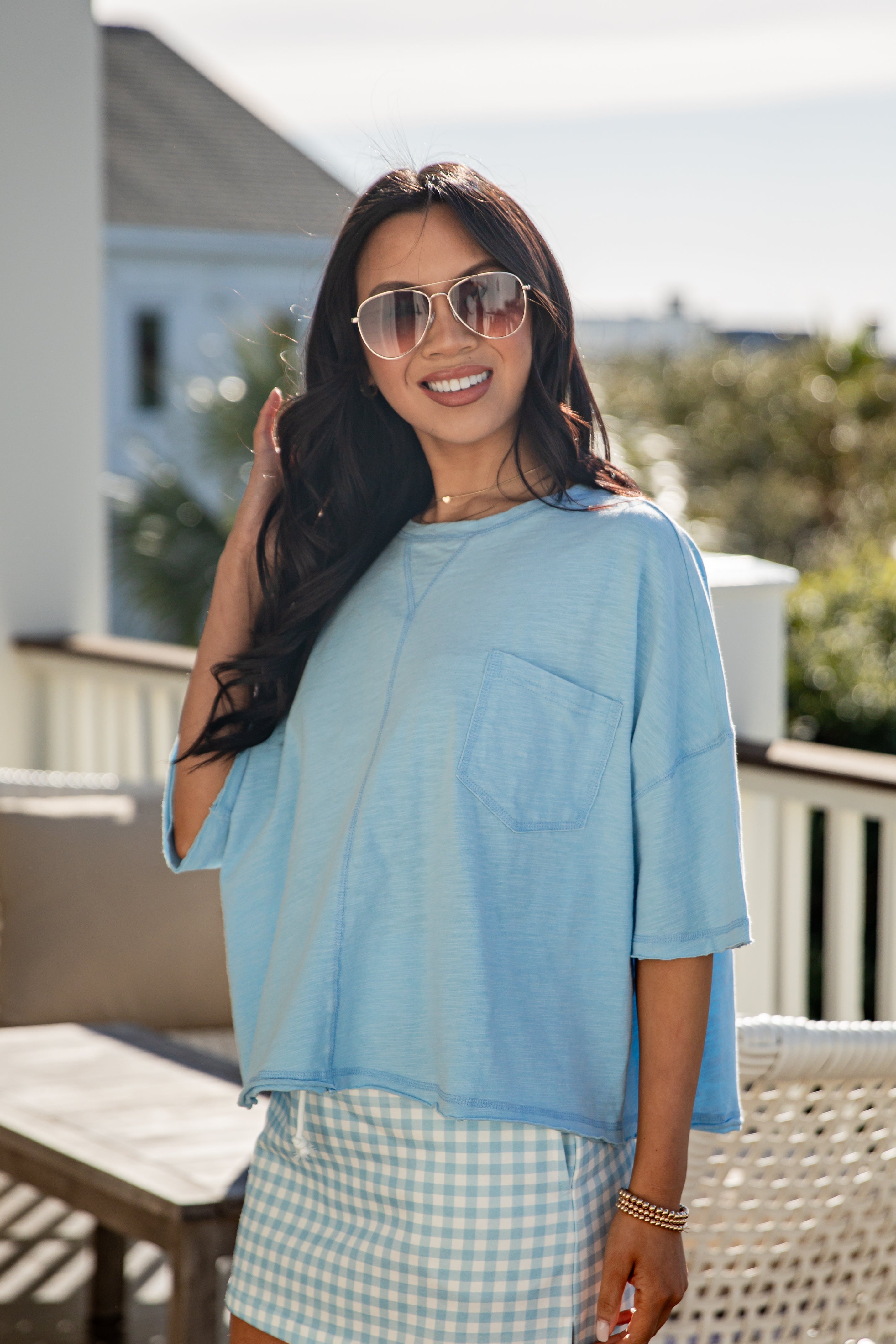 Captivating Aesthetic Light Blue Casual Top