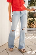Light Wash High Waist Distressed Flare Jeans
