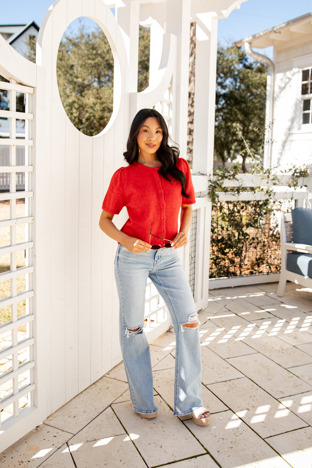 Light Wash High Waist Distressed Flare Jeans