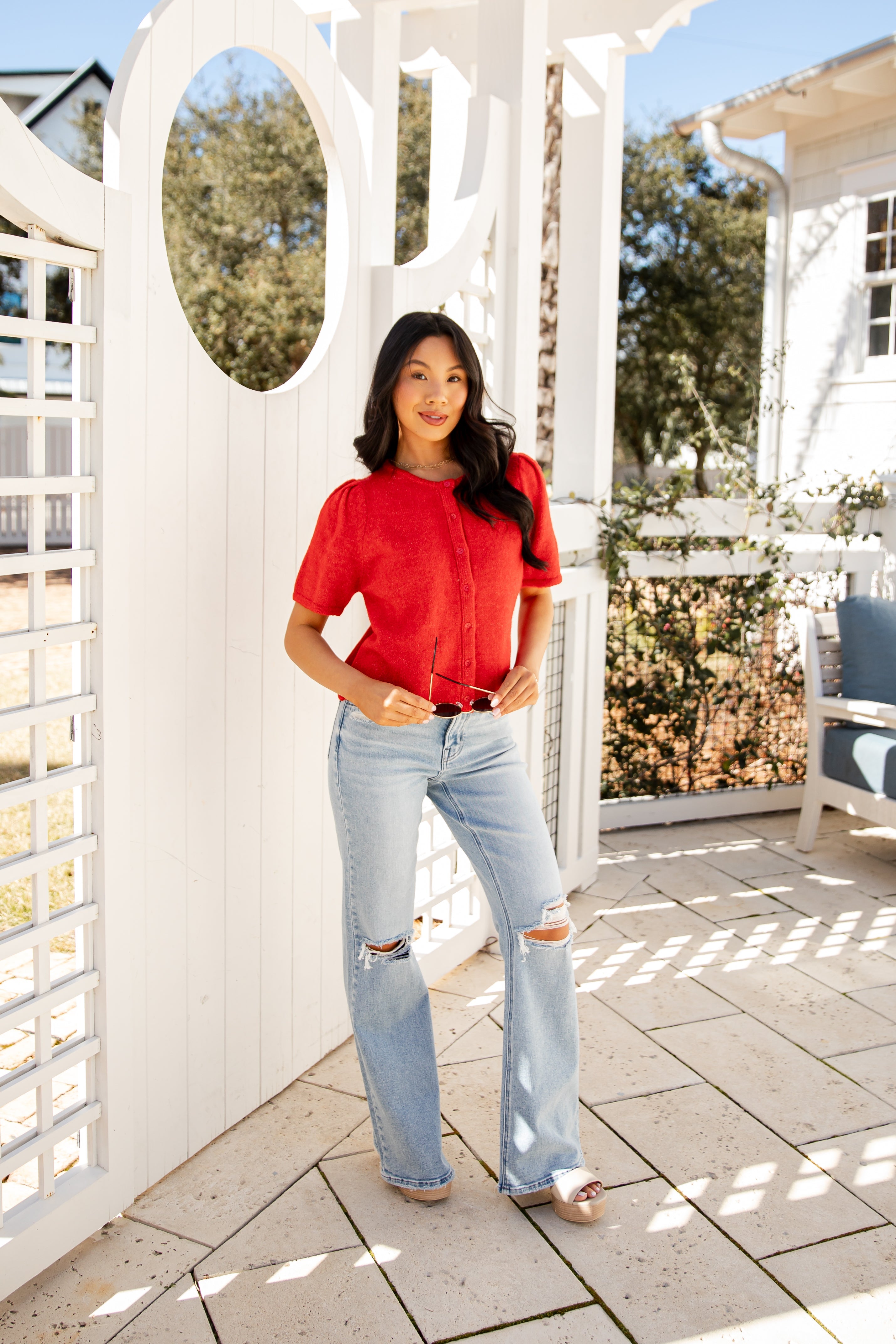 Light Wash High Waist Distressed Flare Jeans