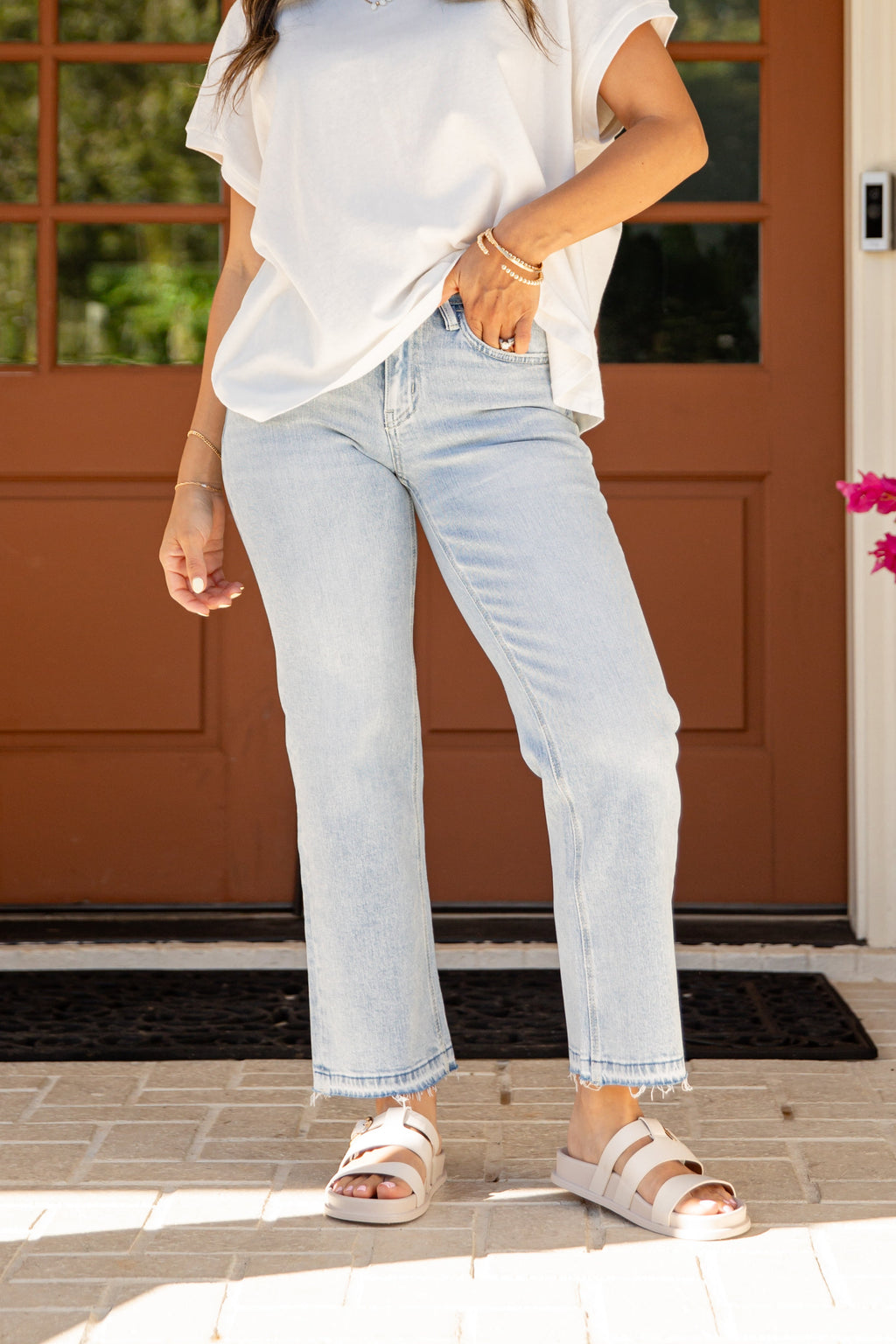 Light Wash High Waist Straight Leg Jeans