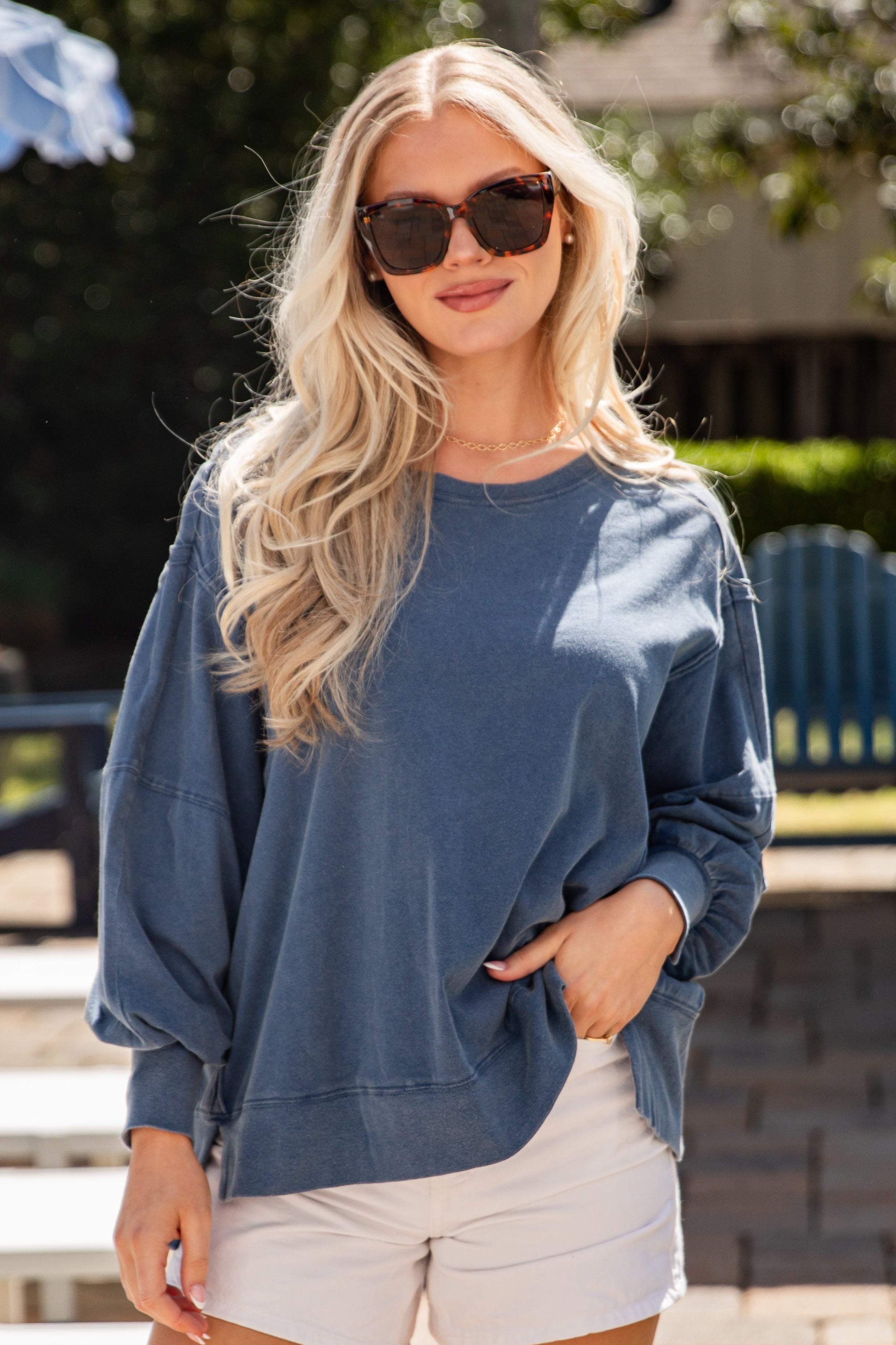Oversized Drop Shoulder Long Sleeve Cotton Top