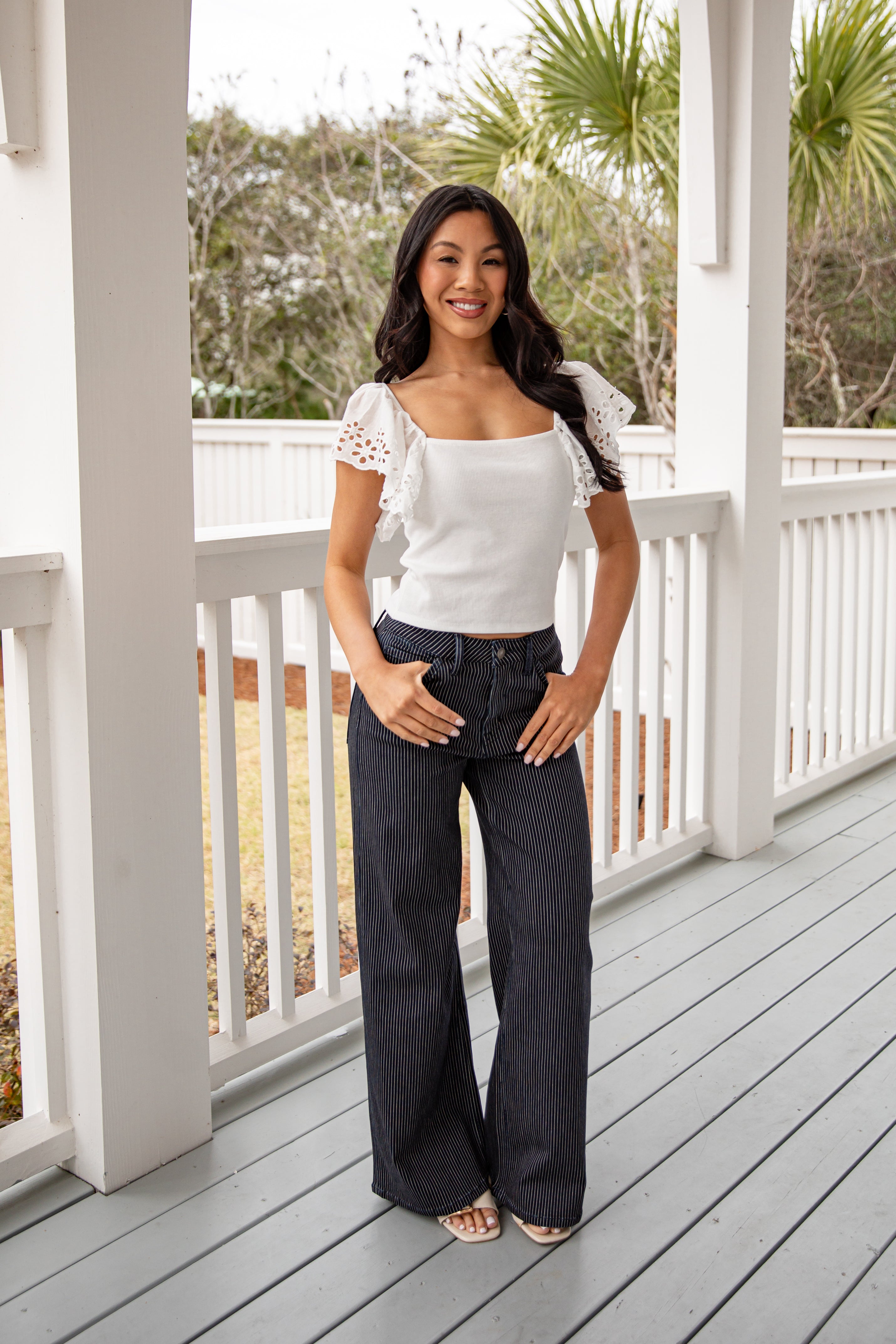 Collins Pinstripe Wide Leg Jeans