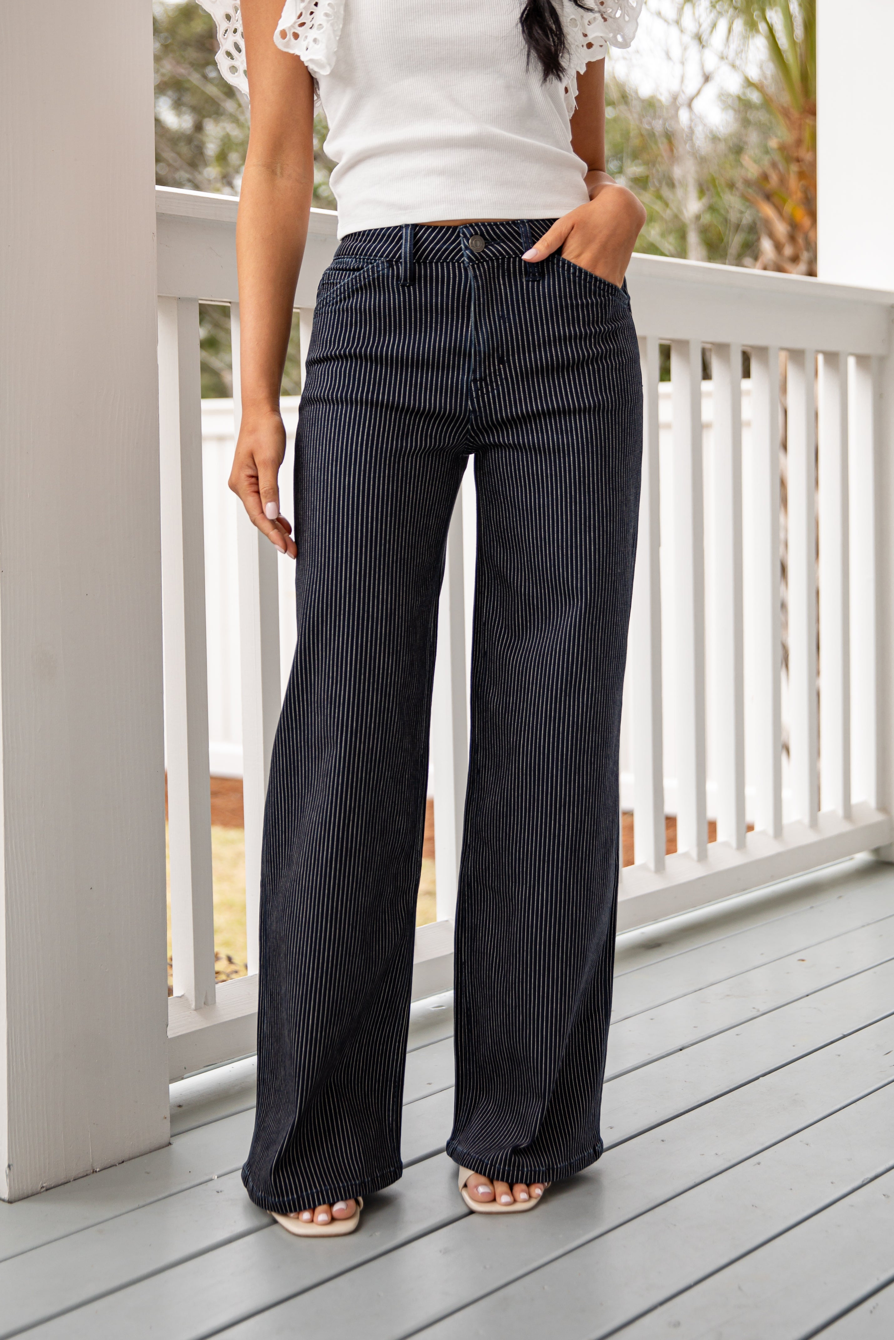 Collins Pinstripe Wide Leg Jeans