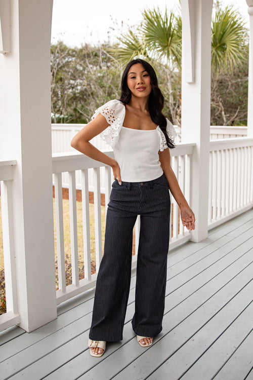 Collins Pinstripe Wide Leg Jeans