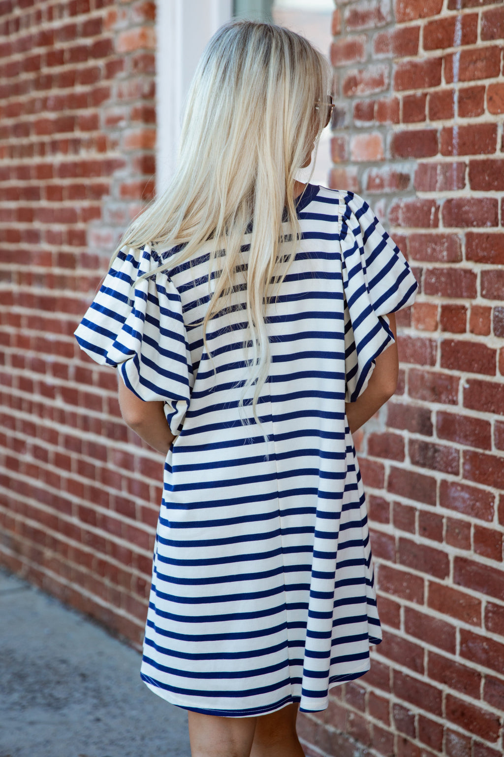 Striped Puff Sleeve Knit Mini Dress