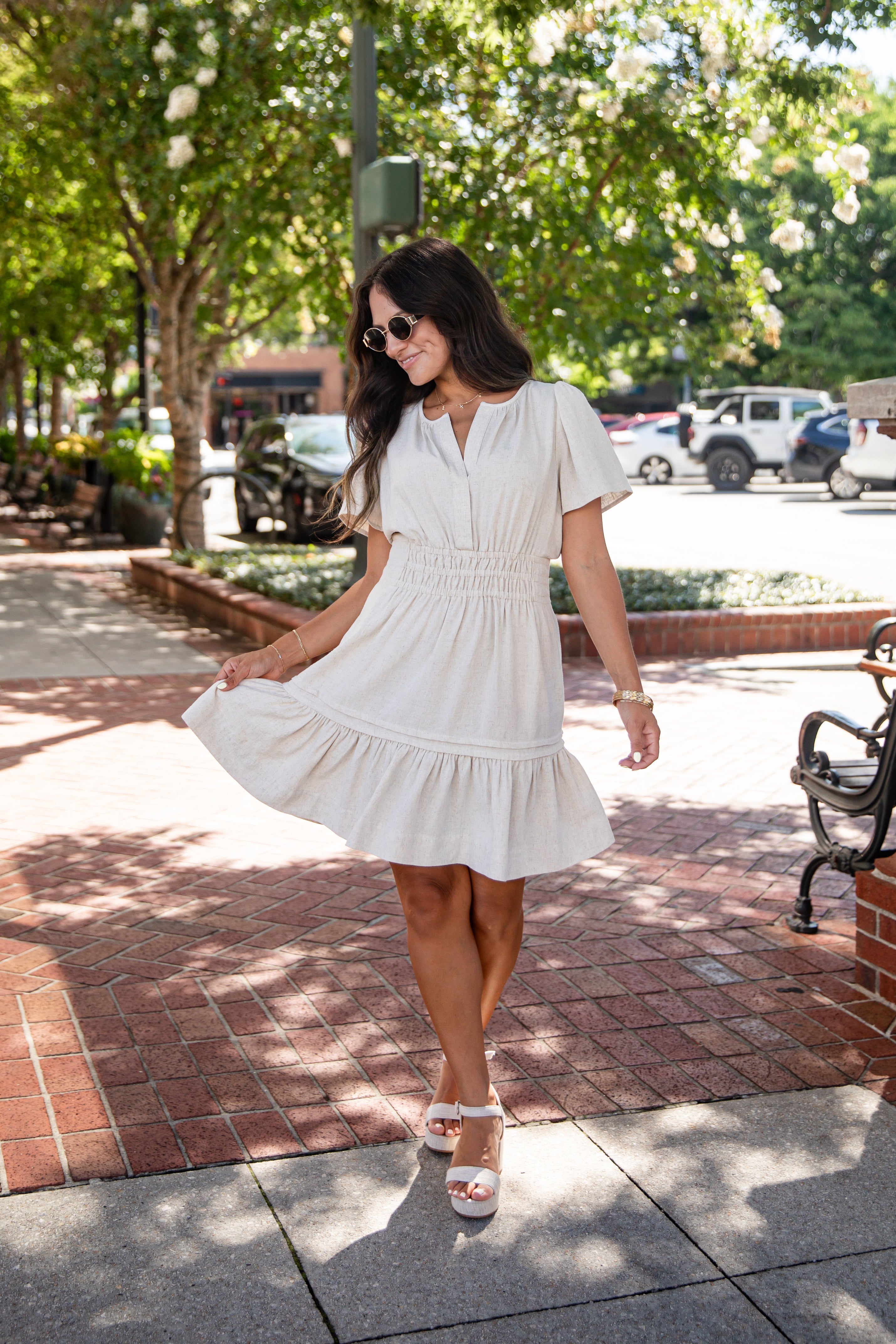 Smocked Waist Floral Tiered Mini Dress