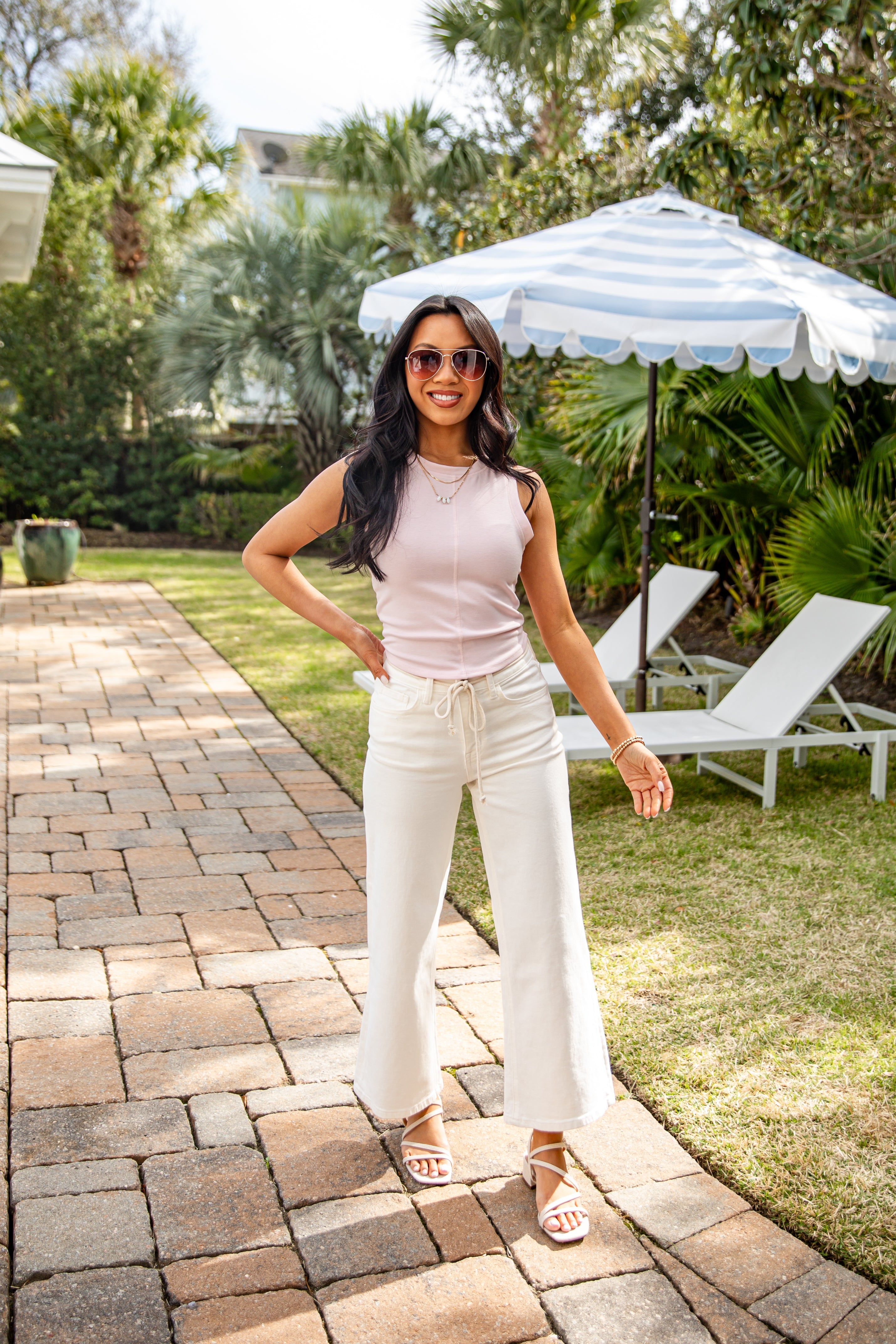 High Waist Wide Leg Off White Denim Jeans