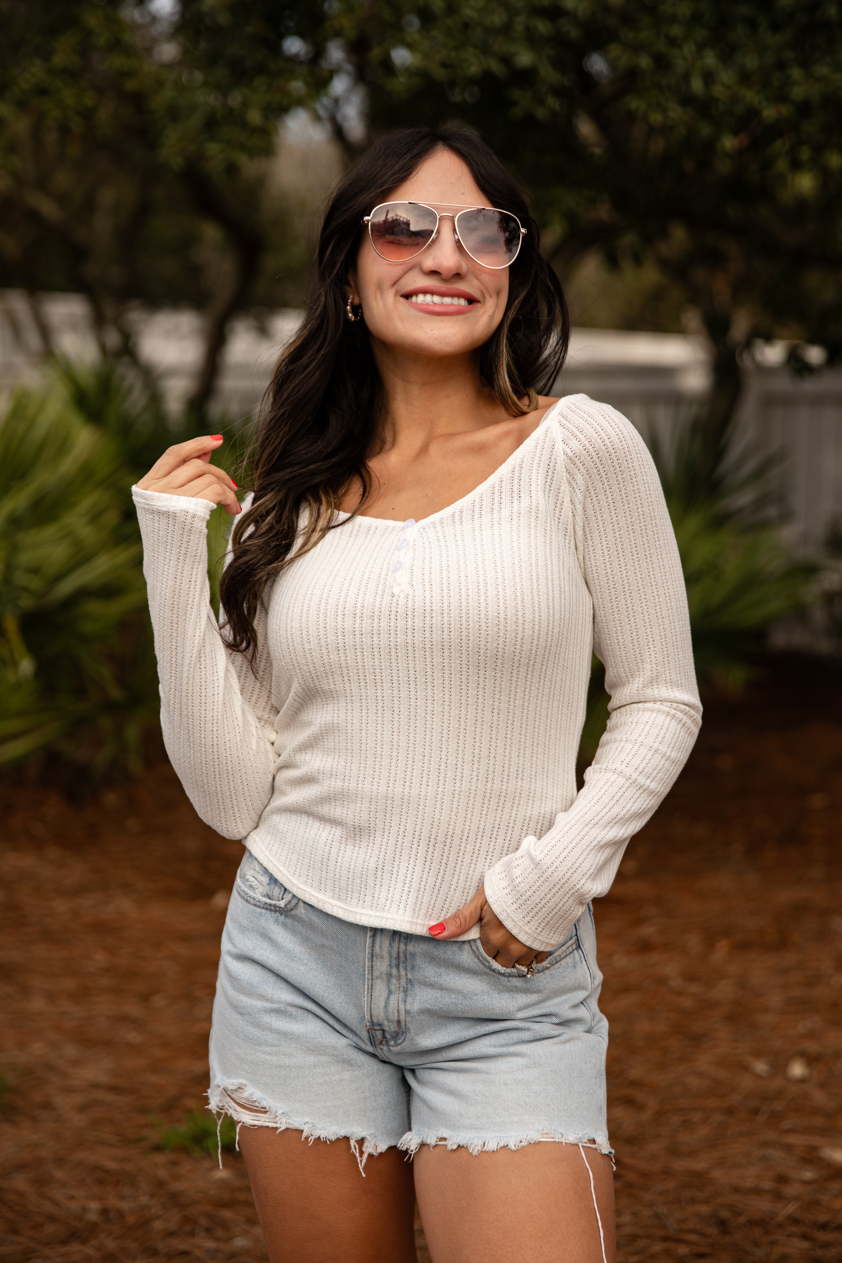 FINAL SALE - Willow Ribbed Textured Henley Long Sleeve Top