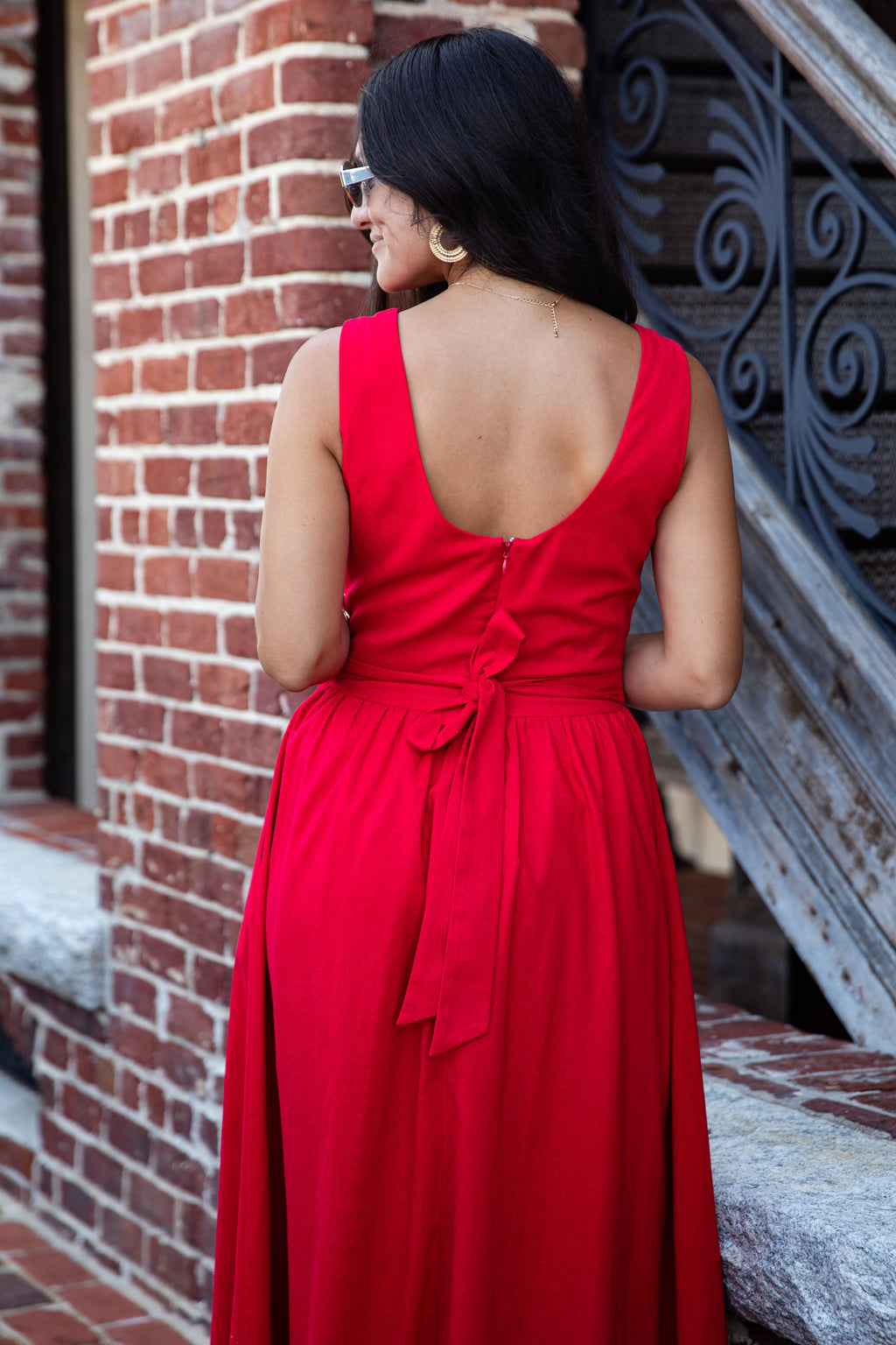 Red Sleeveless Fit and Flare Midi Dress