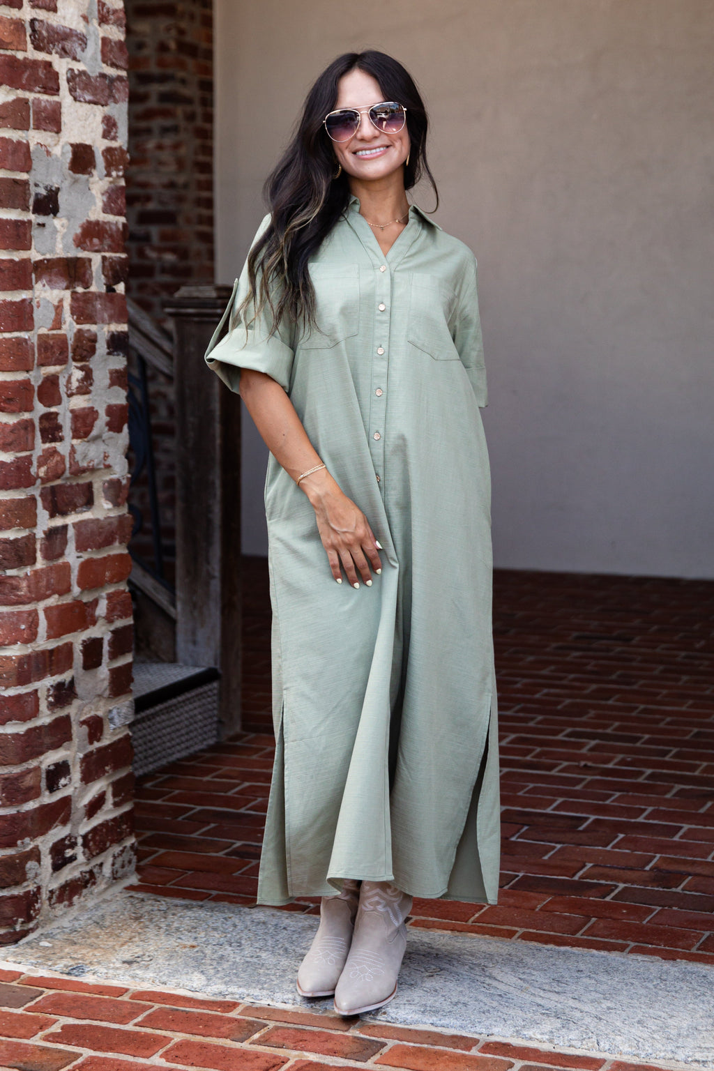 Maxikleid mit Knopfleiste und Kragen (Sage)