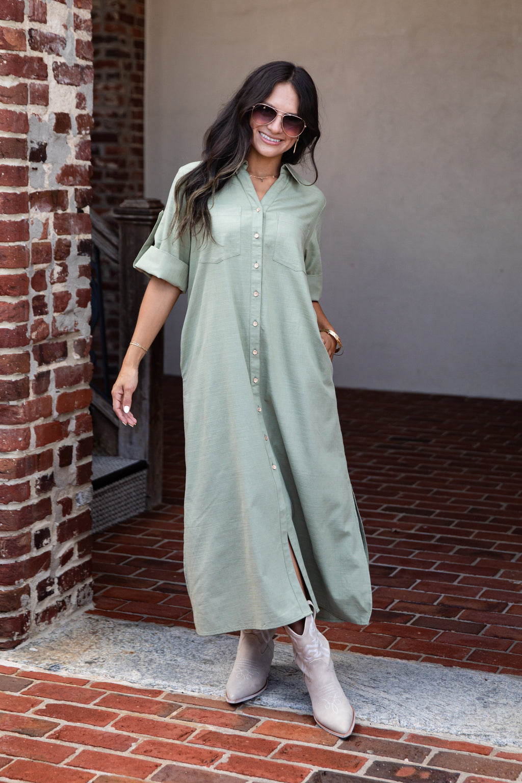 Maxikleid mit Knopfleiste und Kragen (Sage)