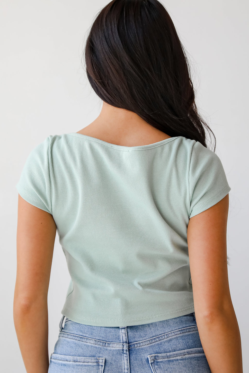 Wide Neck Short Sleeve Ribbed Crop Tee