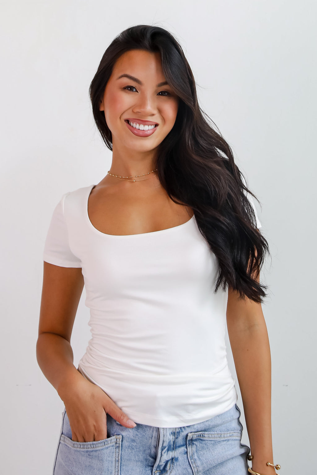 Square Neck Short Sleeve Relaxed Double Lined Tee