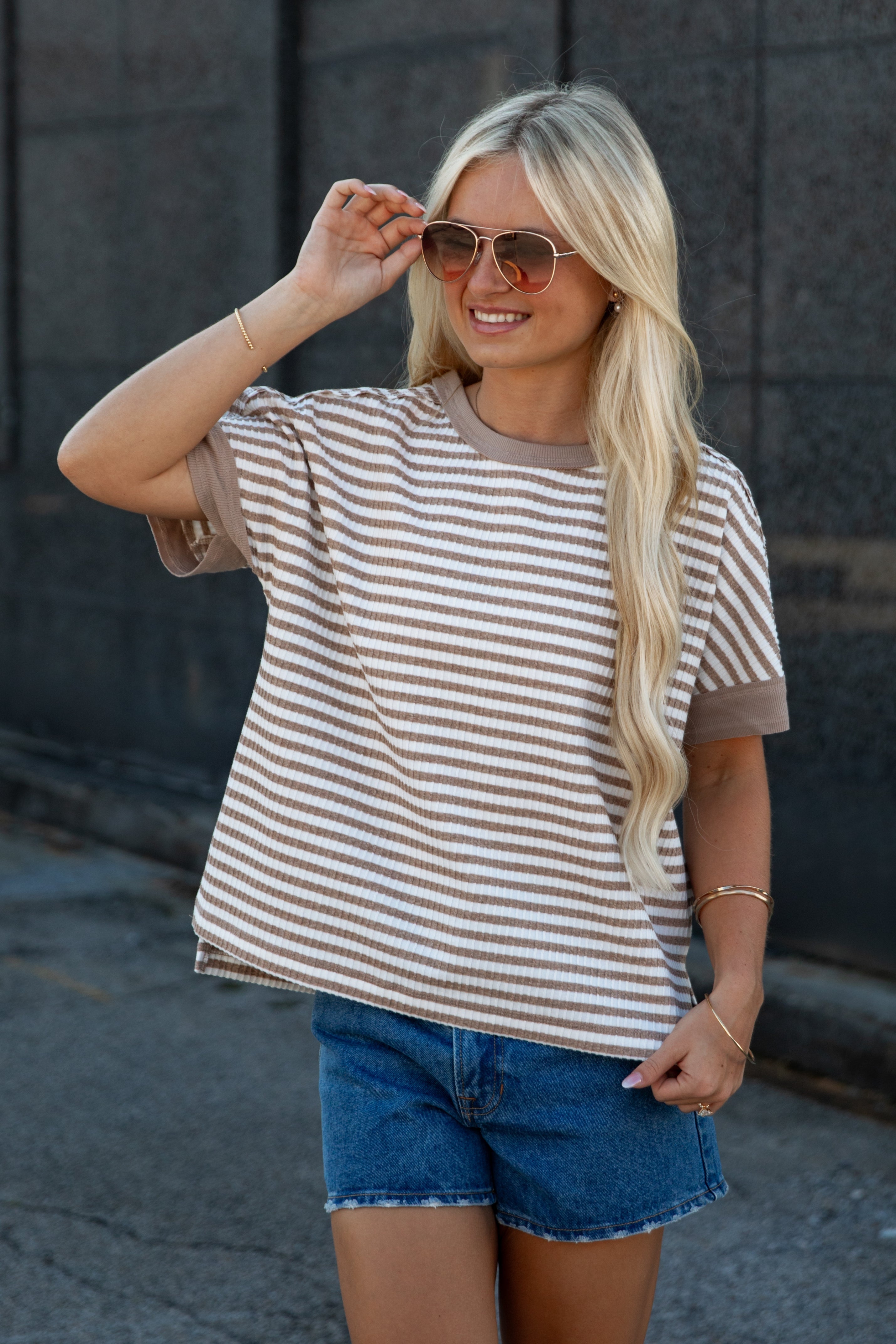 Comfiest Trend Stripe Taupe Casual Top