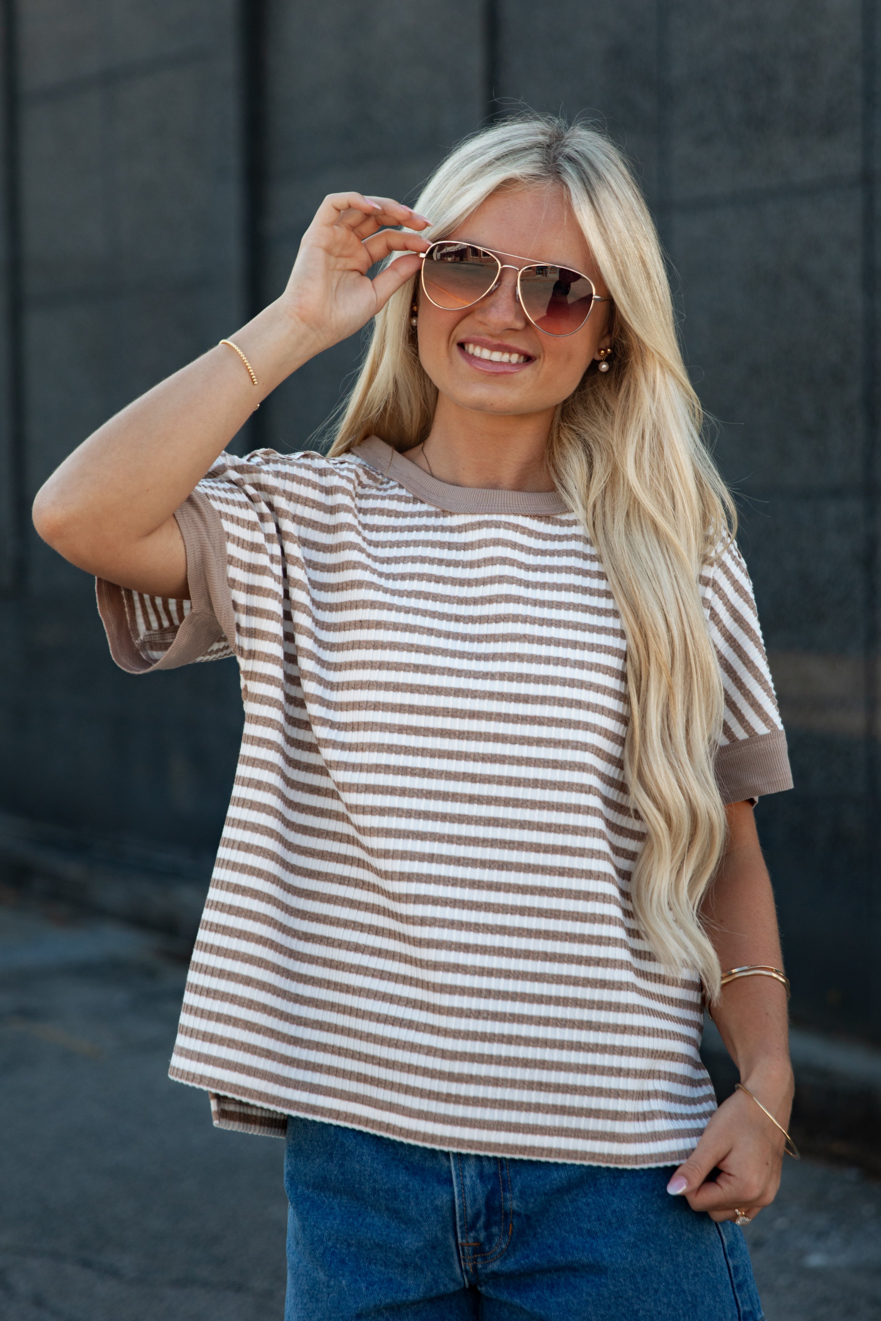Comfiest Trend Stripe Taupe Casual Top