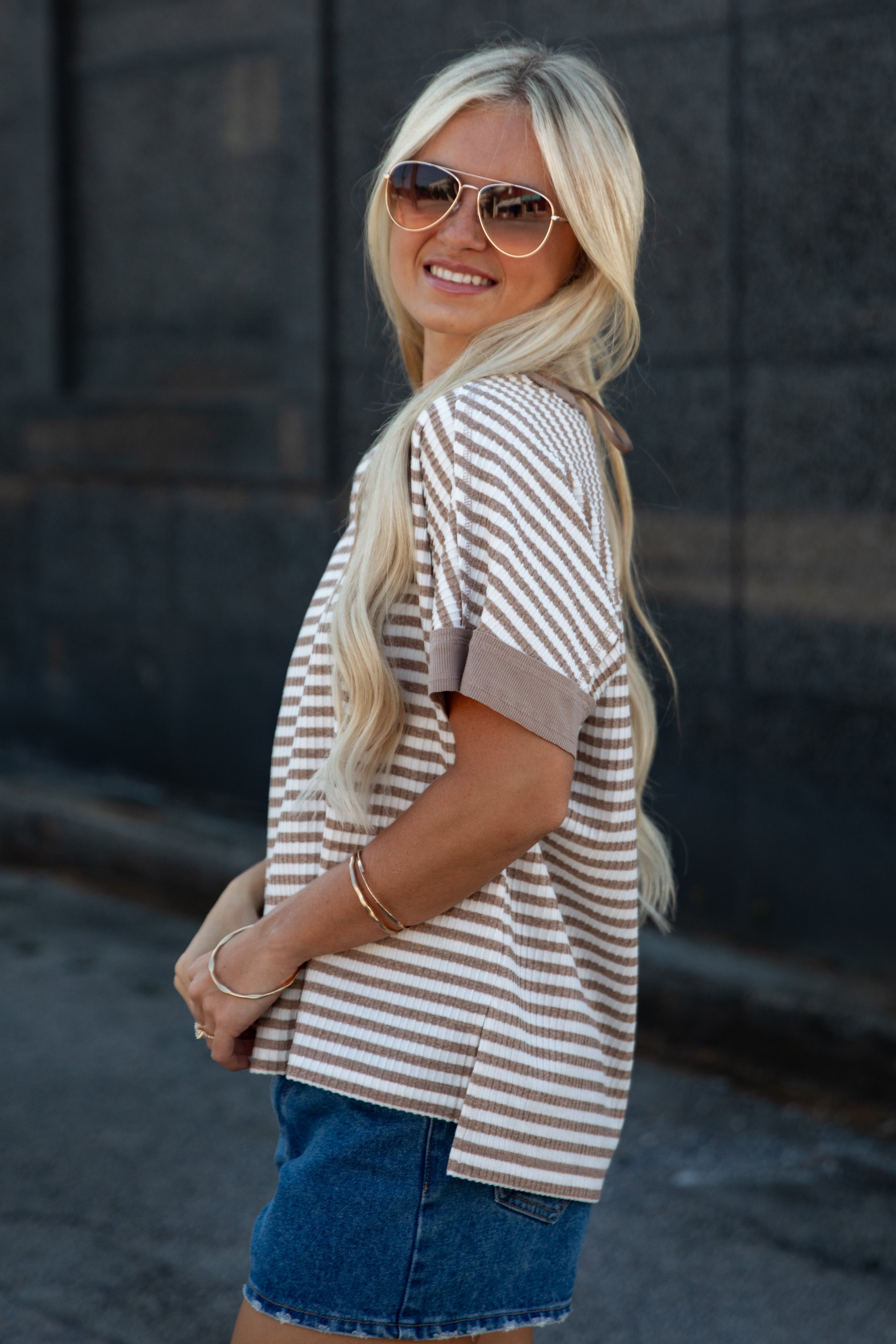 Comfiest Trend Stripe Taupe Casual Top
