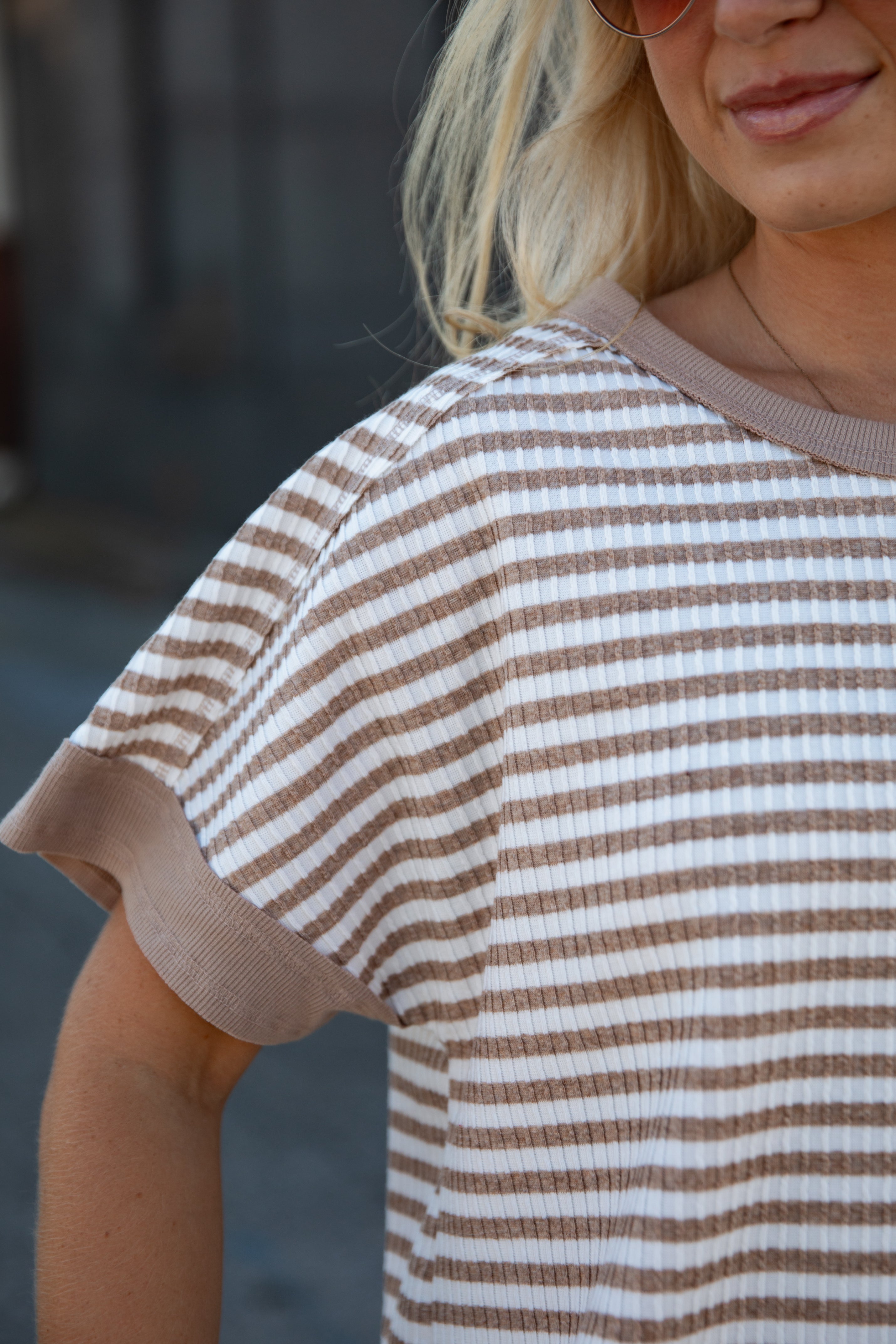 Comfiest Trend Stripe Taupe Casual Top