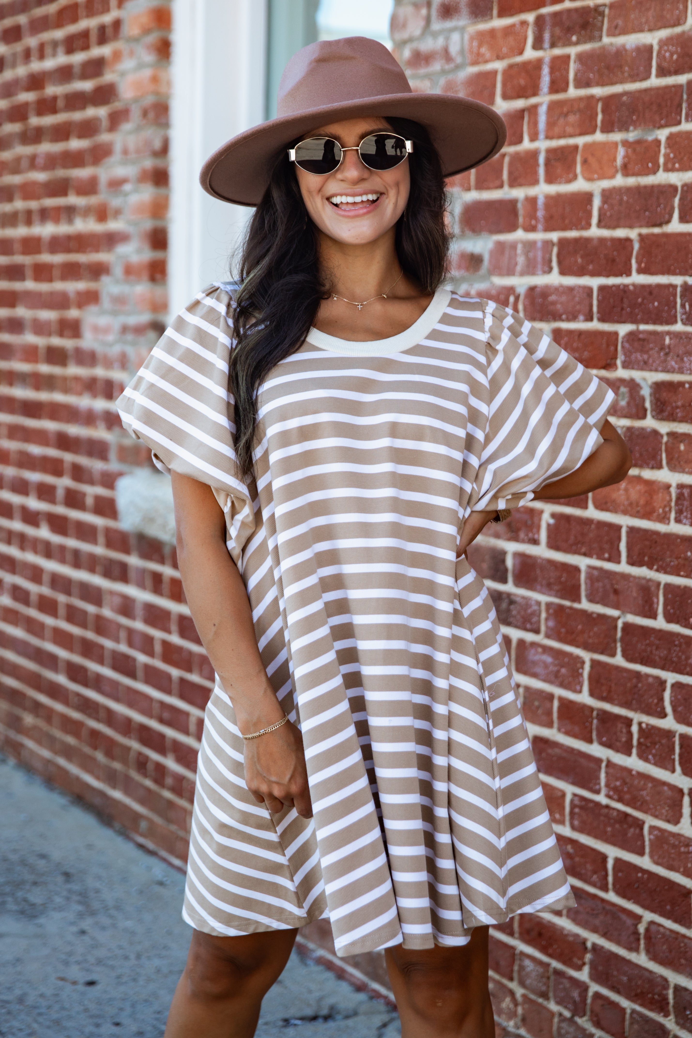 Striped Puff Sleeve Knit Mini Dress