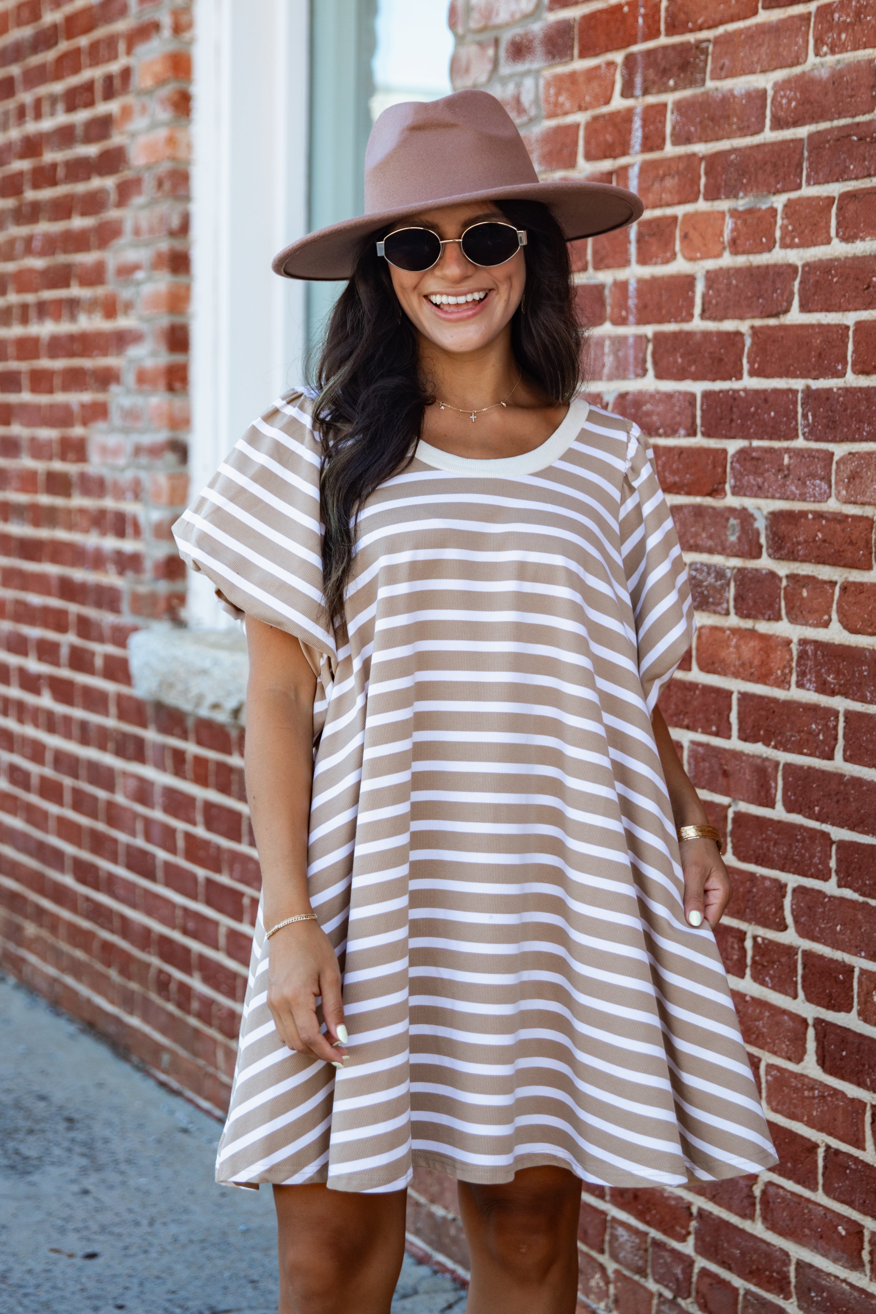 Striped Puff Sleeve Knit Mini Dress