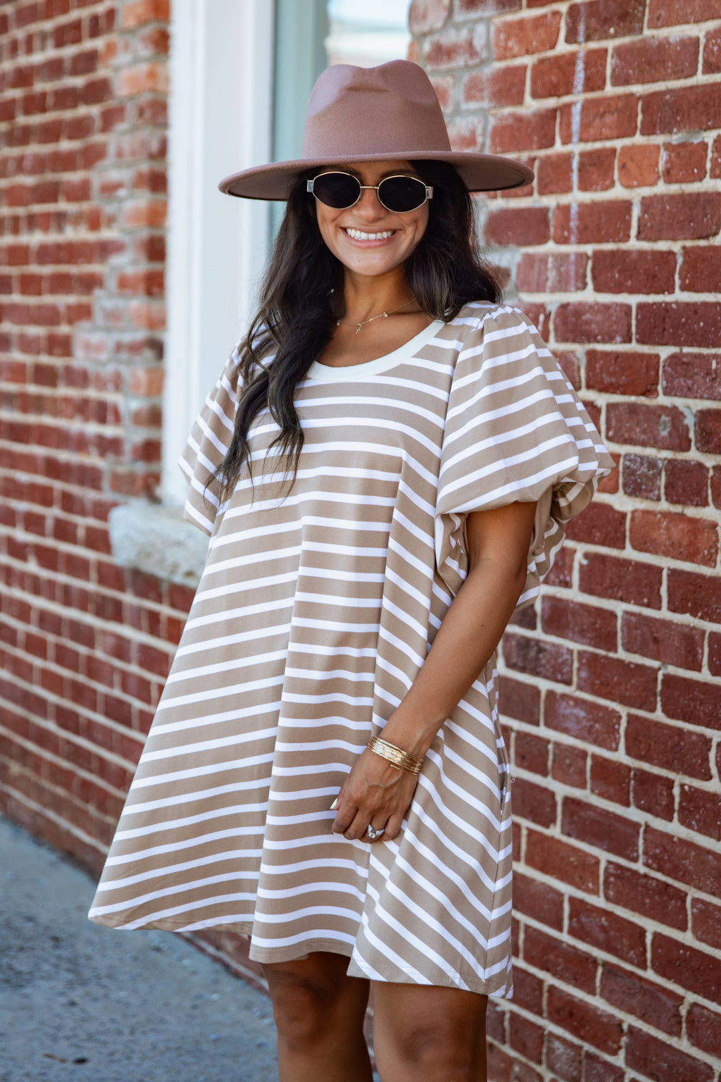 Striped Puff Sleeve Knit Mini Dress